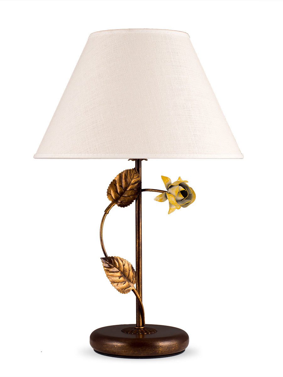 Helios Leuchten LED Tischleuchte Florentiner Tischlampe im Landhausstil Stoffschirm Leinen, für Schreibtisch Nachttisch Sideboard, LED wechselbar, handgefertigter Artikel