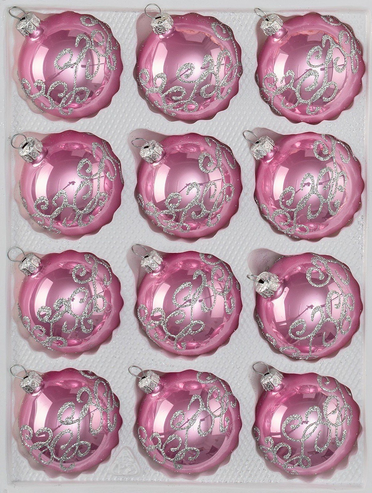 Navidacio Weihnachtsbaumkugel 12 tlg. Glas-Weihnachtskugeln Set "Hochglanz-Rosa-Silberne-Ornamente“