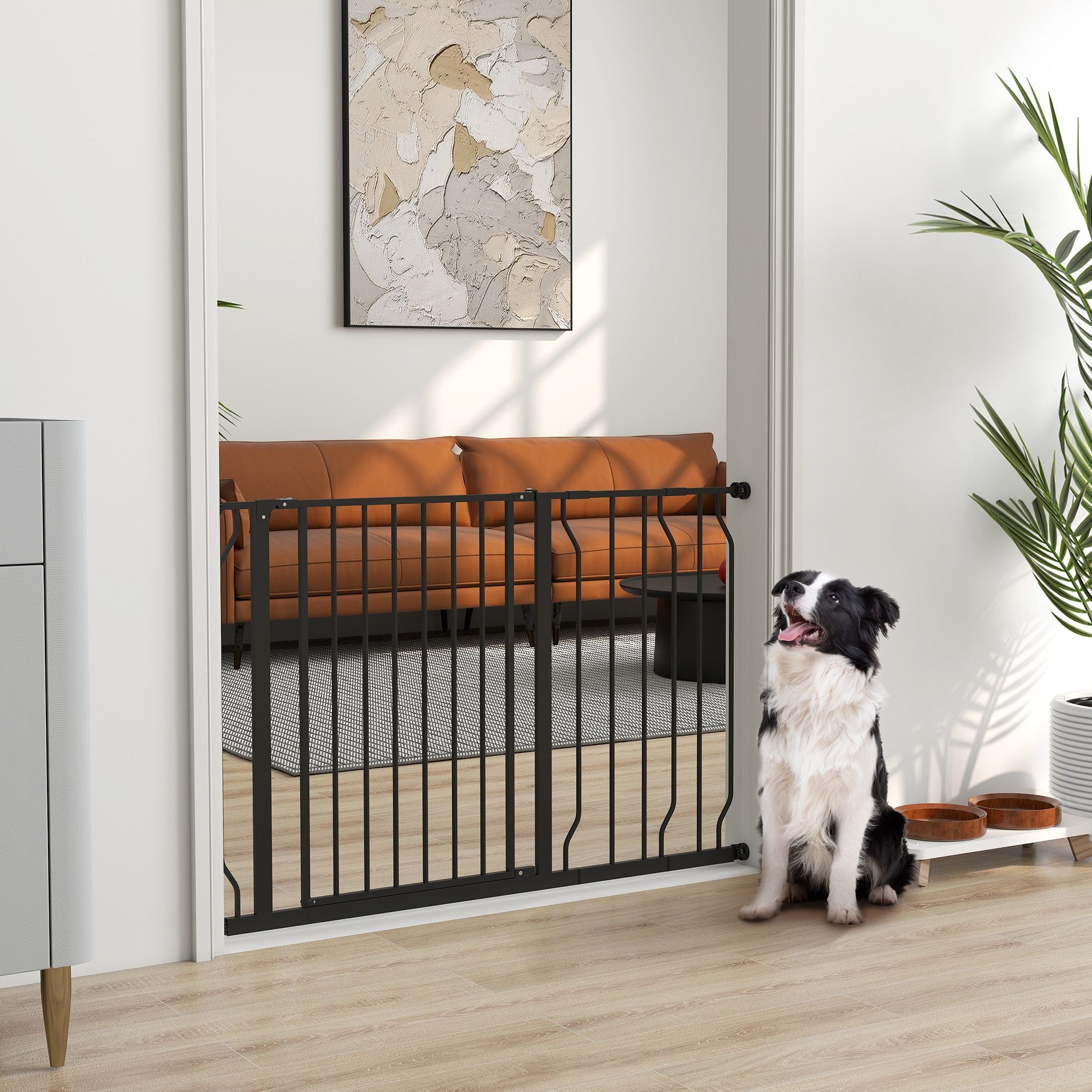 PawHut Hundegitter Treppenschutzgitter mit 10/20 cm Verlängerung Türgitter ohne Bohren (Absperrgitter, 1 St., Türschutzgitter), für Garten, Balkon, Schwarz