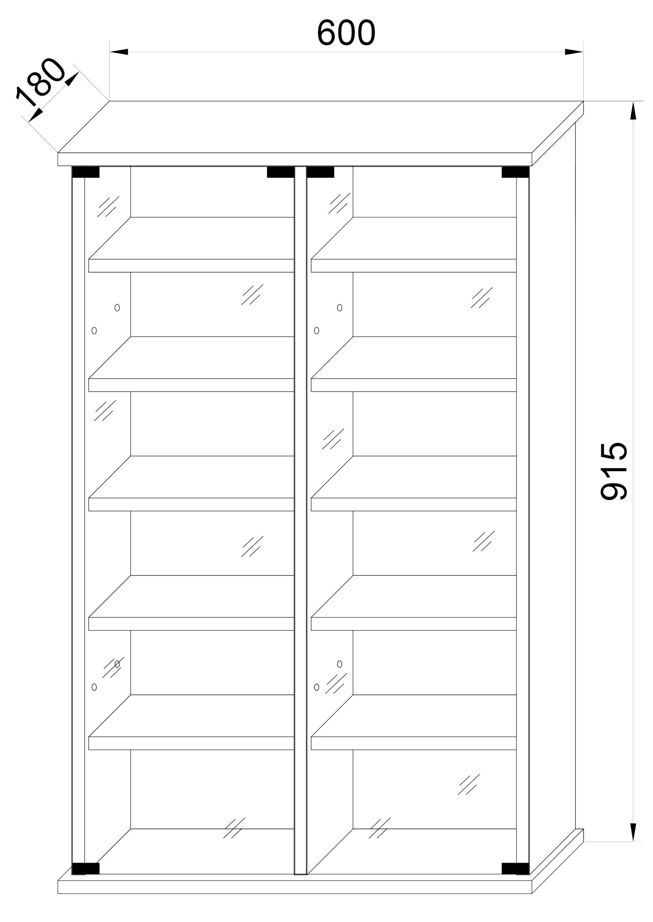 VCM CD-Regal Holz CD DVD Stand Regal Schrank Glastür Tilano L