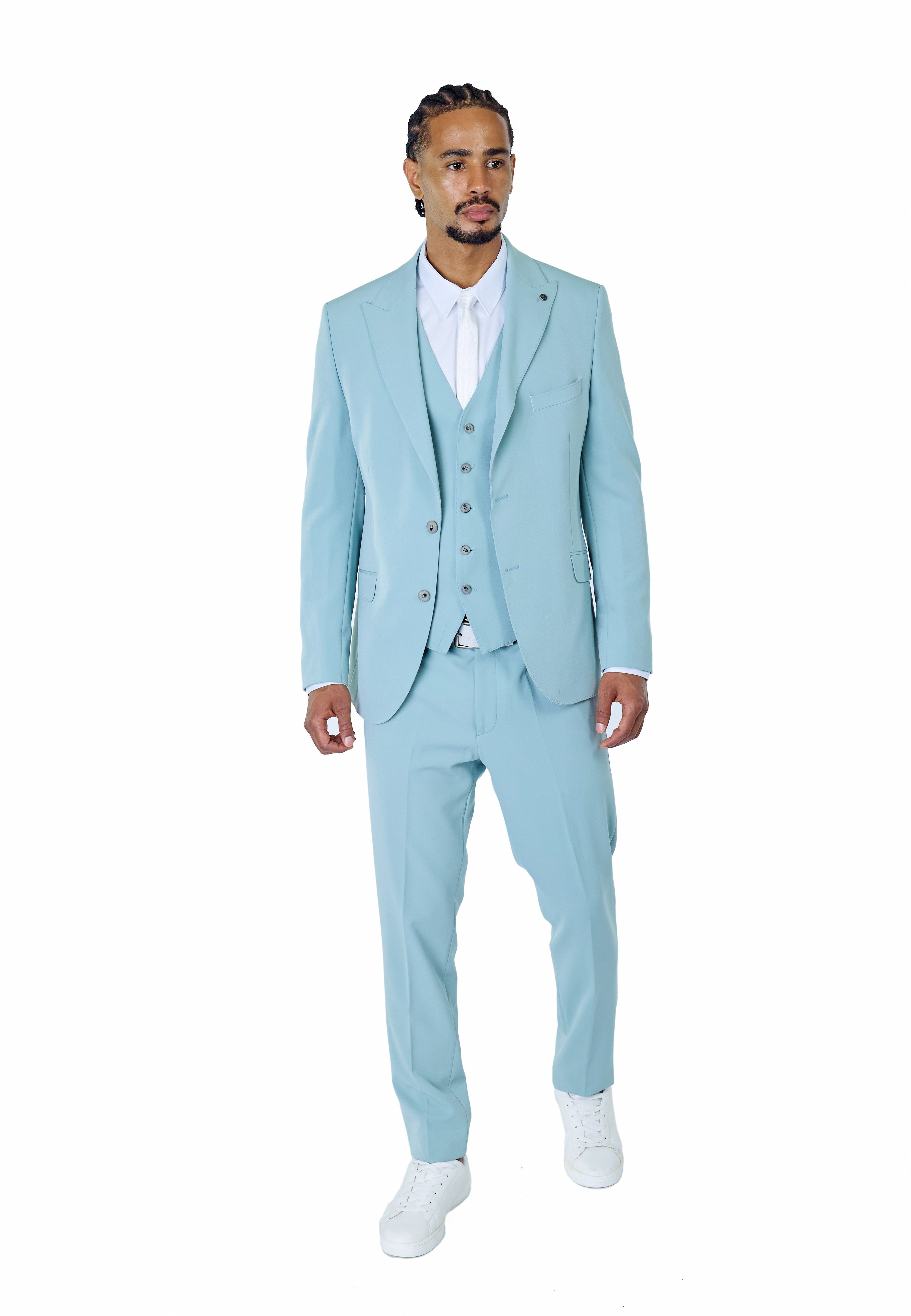 Denim Distriqt Anzug Sprotlicher 3 teiliger Herren Slim Fit Anzug (3-tlg)