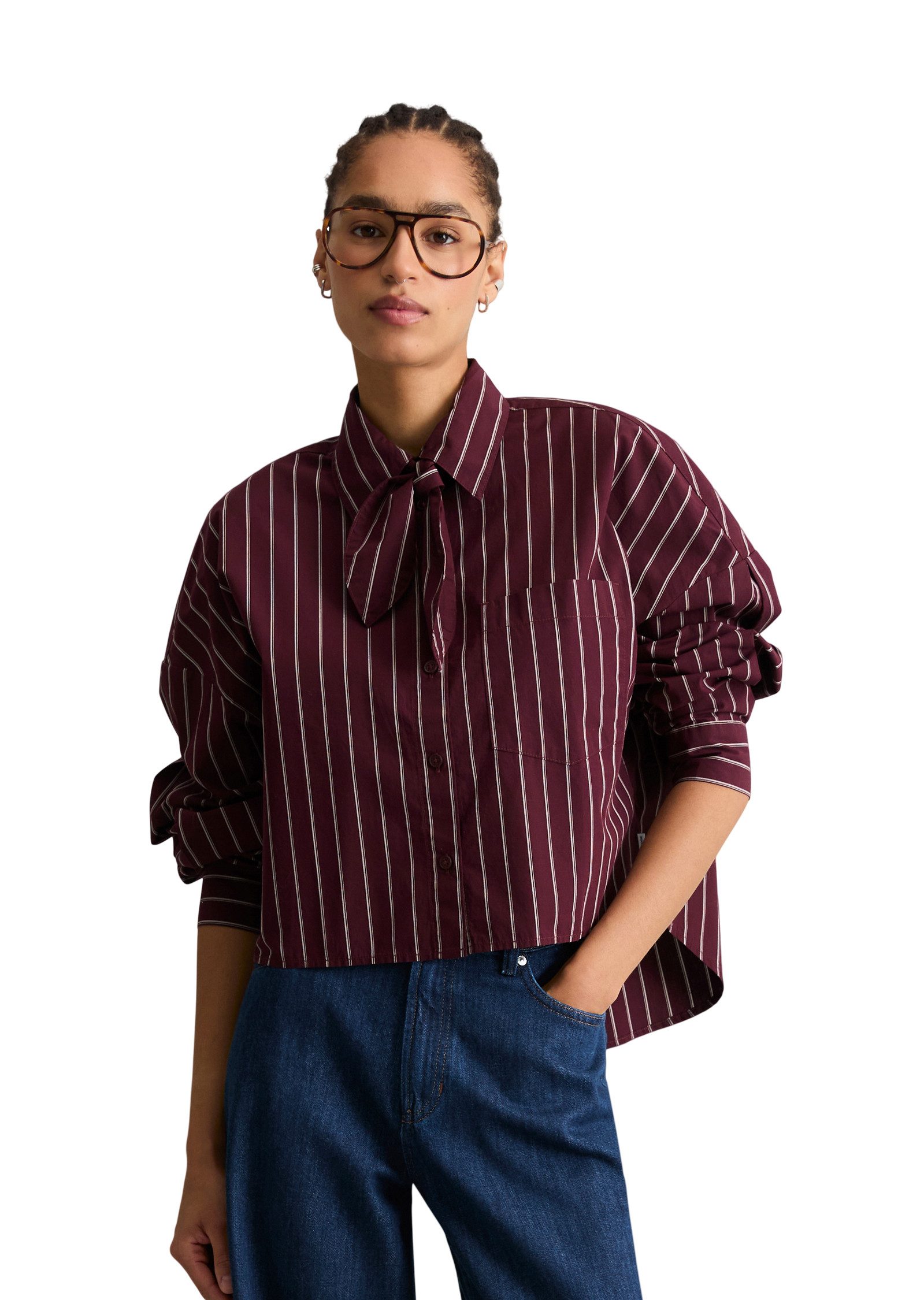 Marc O'Polo DENIM Hemdbluse mit Schluppe, Papertouch-Popeline