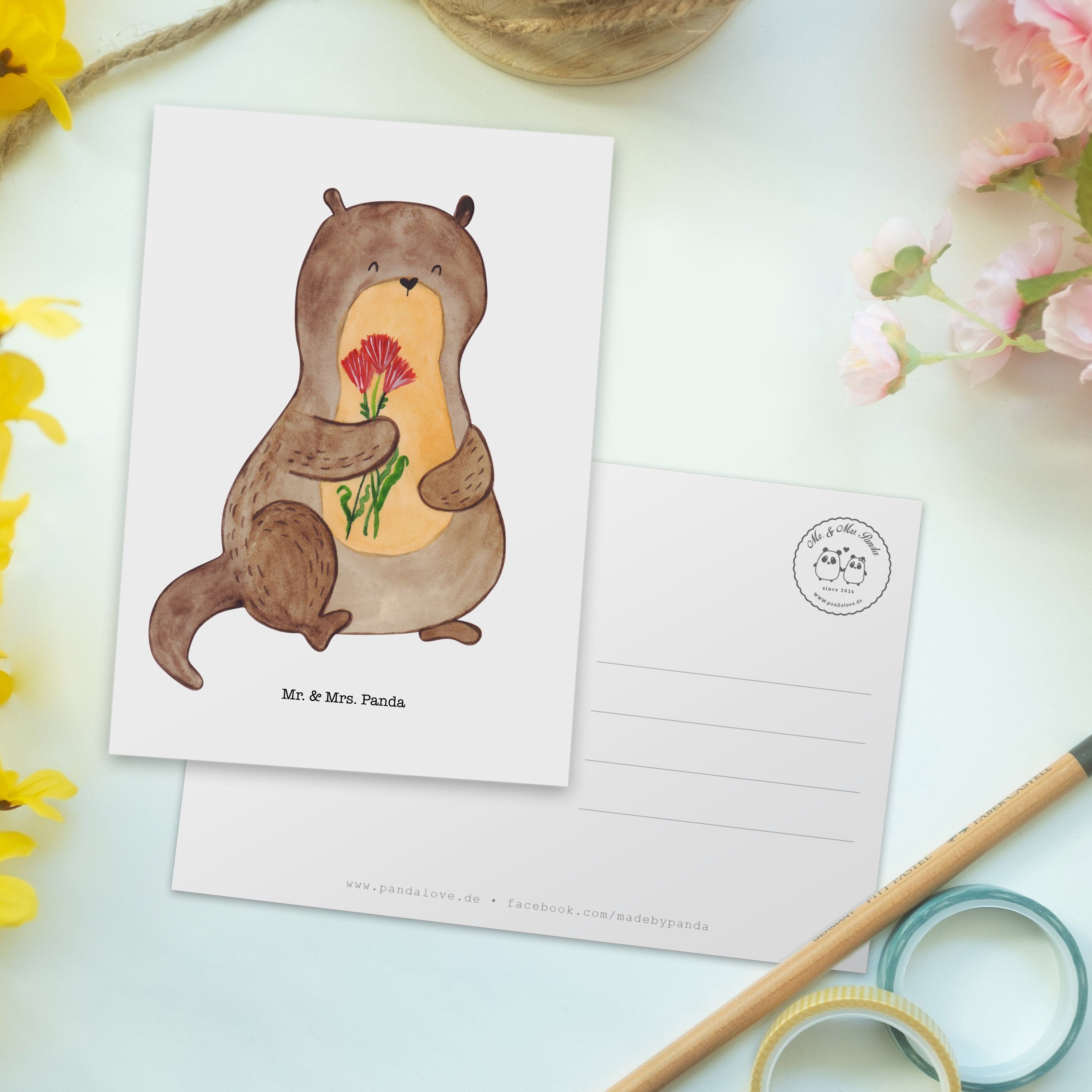 - Geburtstagskarte, Blumenstrauß Ein Weiß Panda Mr. Postkarte - Otter & Geschenk, niedlich, Mrs.