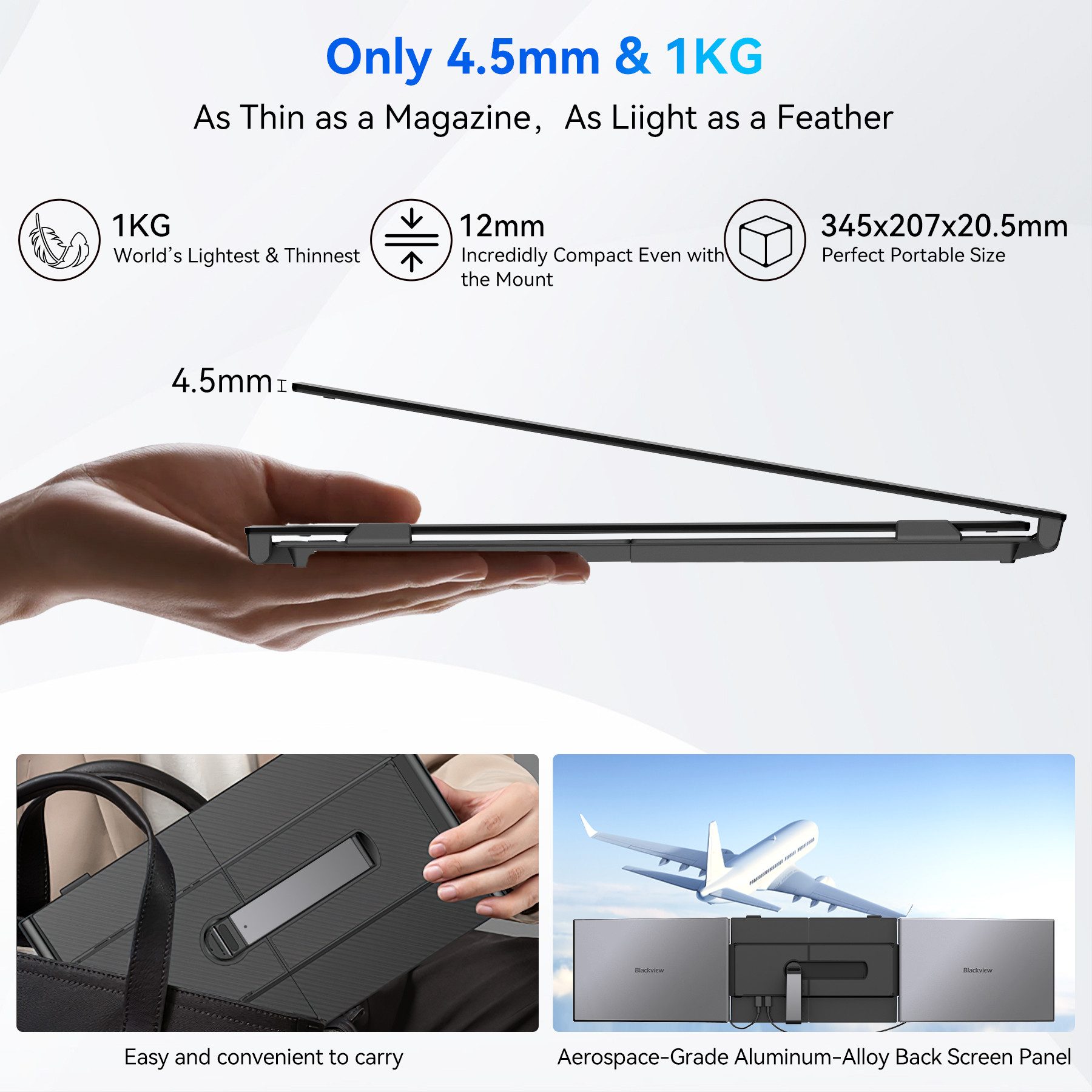 blackview Laptop Bildschirm Erweiterung D6 Dual-Screen Portabler Monitor for Notebook