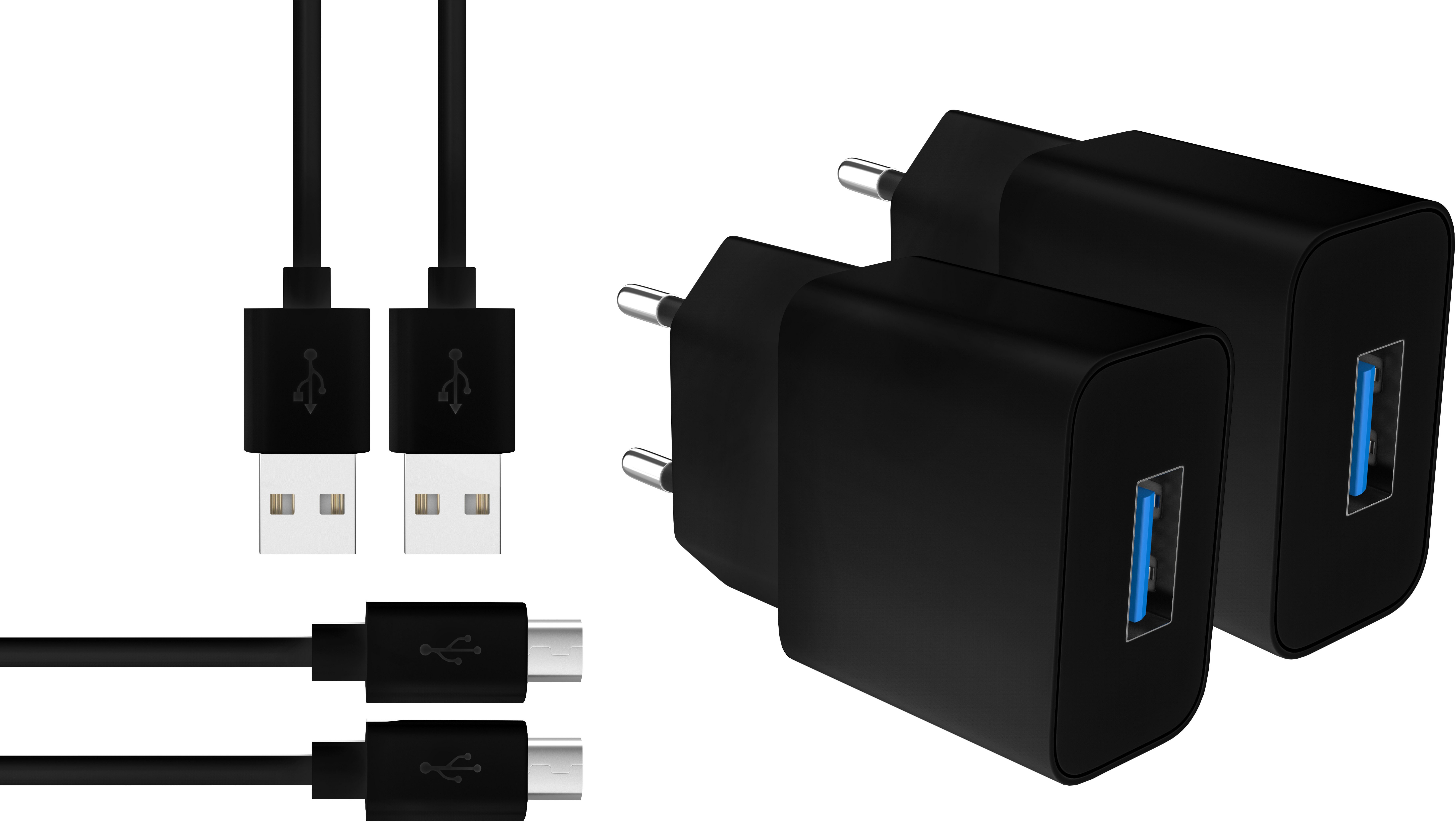 2x Micro USB Ladekabel 1M & 2X Netzteil 2A/5V USB-Ladegerät