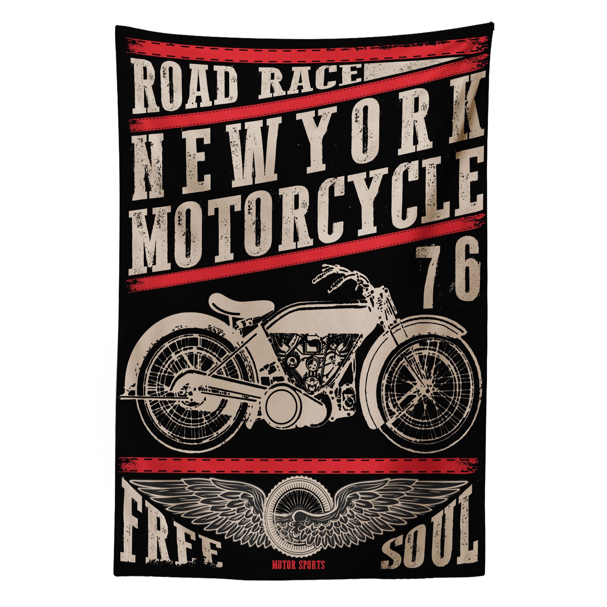 Abakuhaus Wandteppich Wohnzimmer Schlafzimmer Wandtuch Seidiges Satin Wandteppich, rechteckig, Motorrad Straßenrennen-Plakat-Entwurf