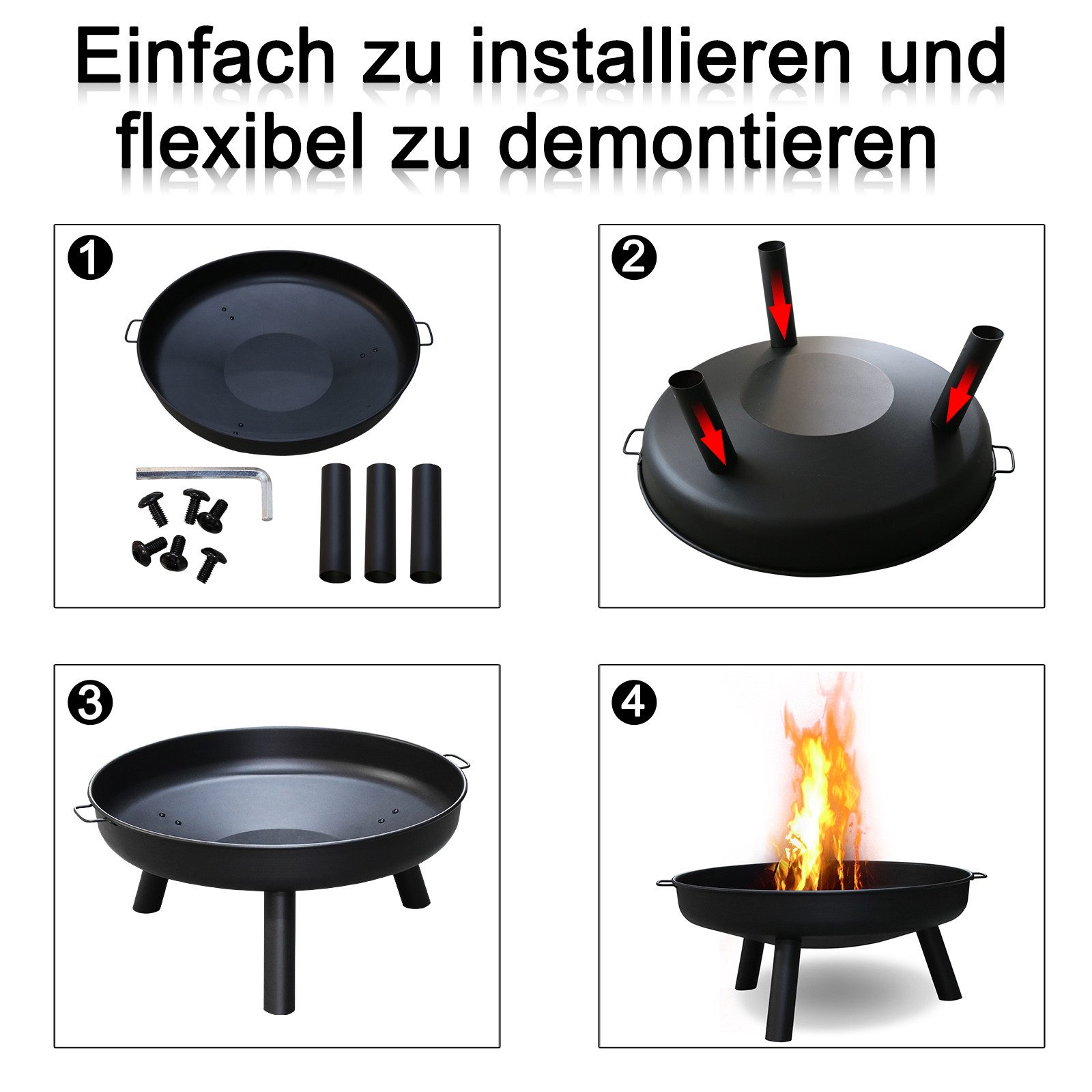 Clanmacy Feuerschale Feuerschale Garten mit Loch Heizstrahler Anti-Rost-Füße 80 cm – Bild 5 von 5