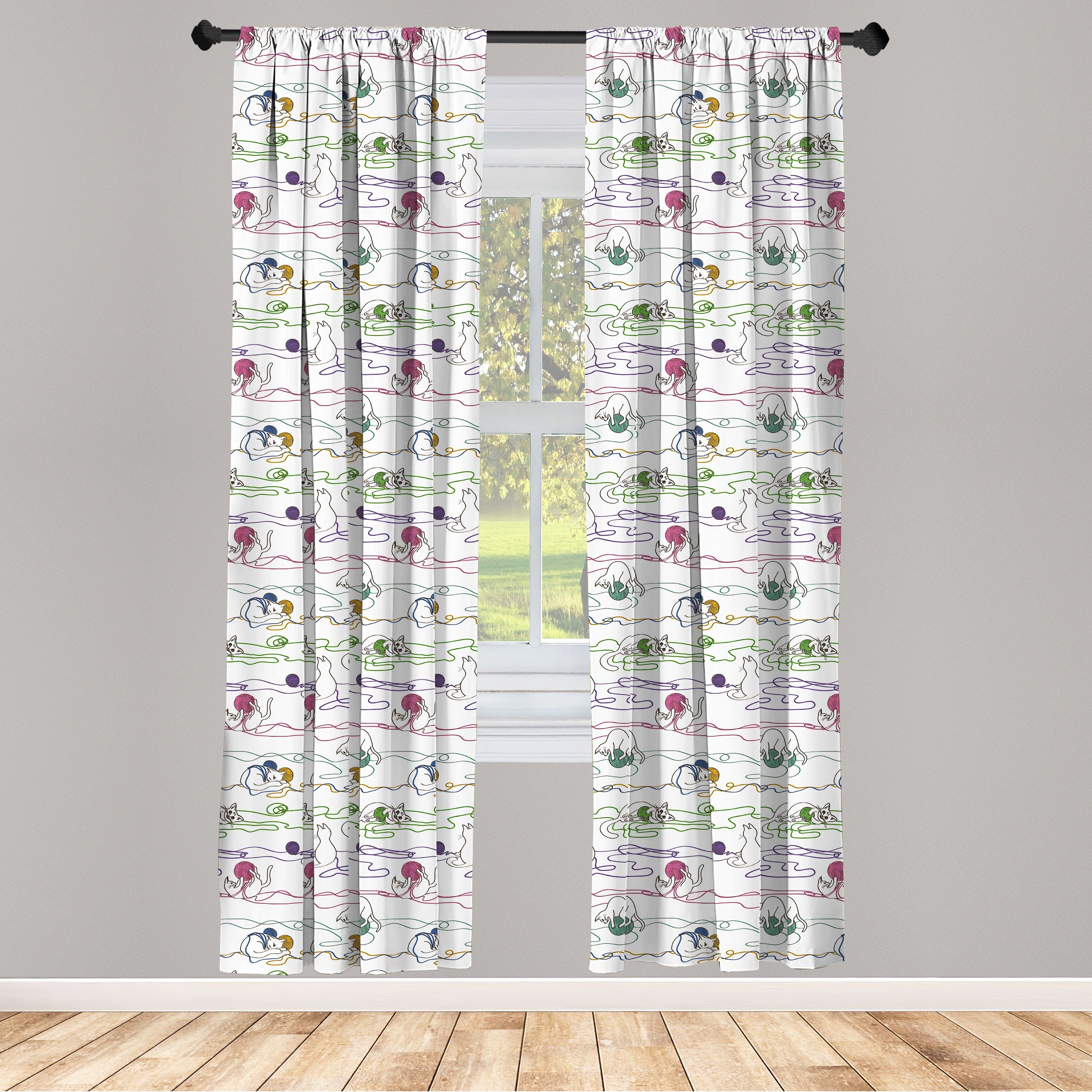Gardine Vorhang für Wohnzimmer Schlafzimmer Katzen, Kätzchen mit Abakuhaus, die Dekor, Garn-Bällen Microfaser