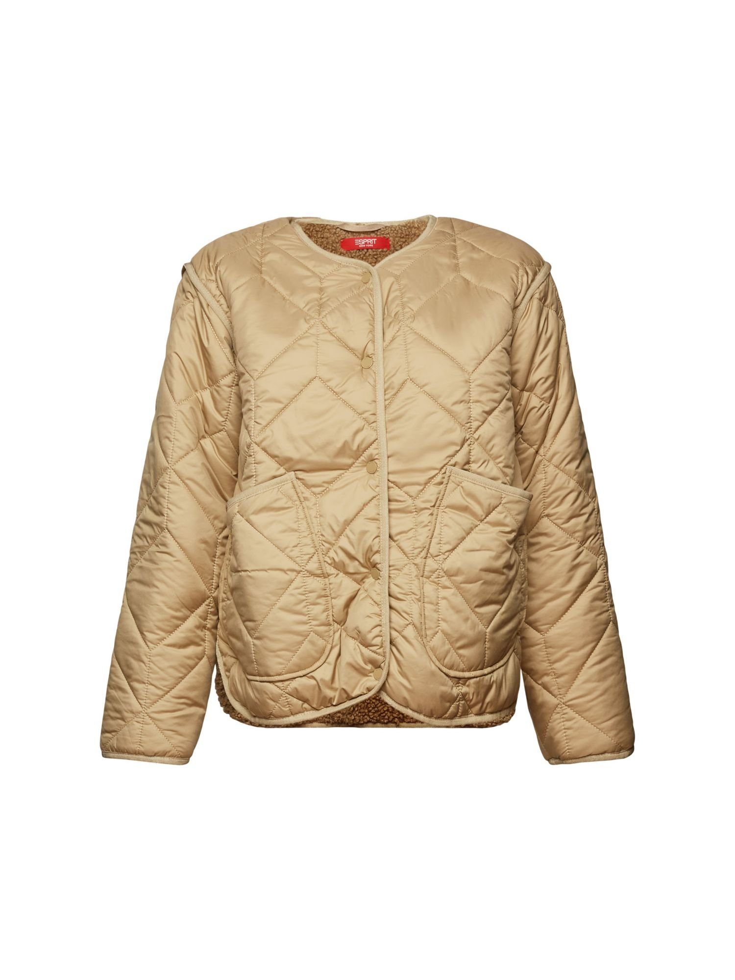 Collection BEIGE Teddyfutter Recycelt: Steppjacke KHAKI Bomberjacke mit Esprit