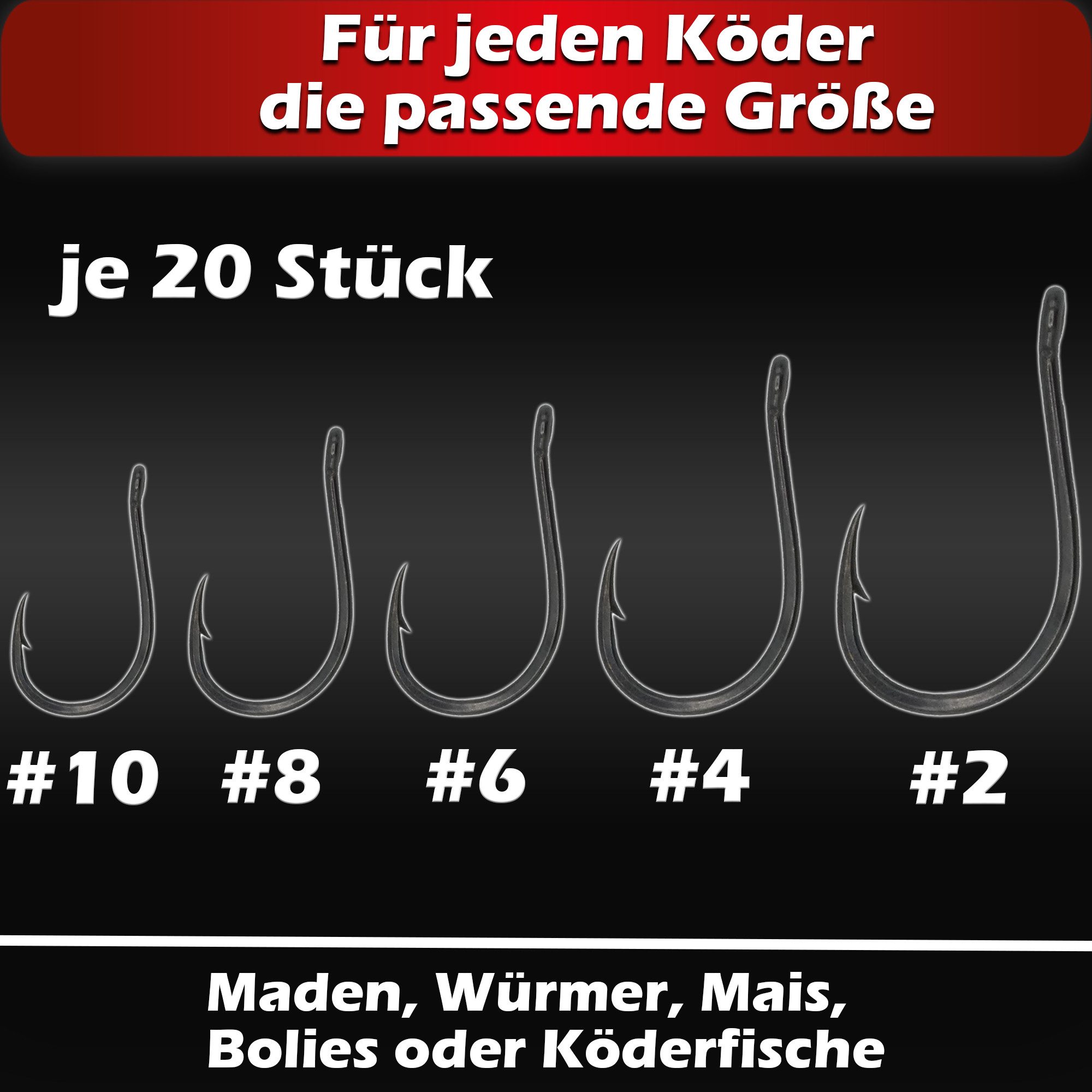 Paradox Fishing Stipphaken Allround-Haken Set mit Öse I 100 Stück #10/#8/#6/#4/#2 - je 20x, (100-St), geschränkt