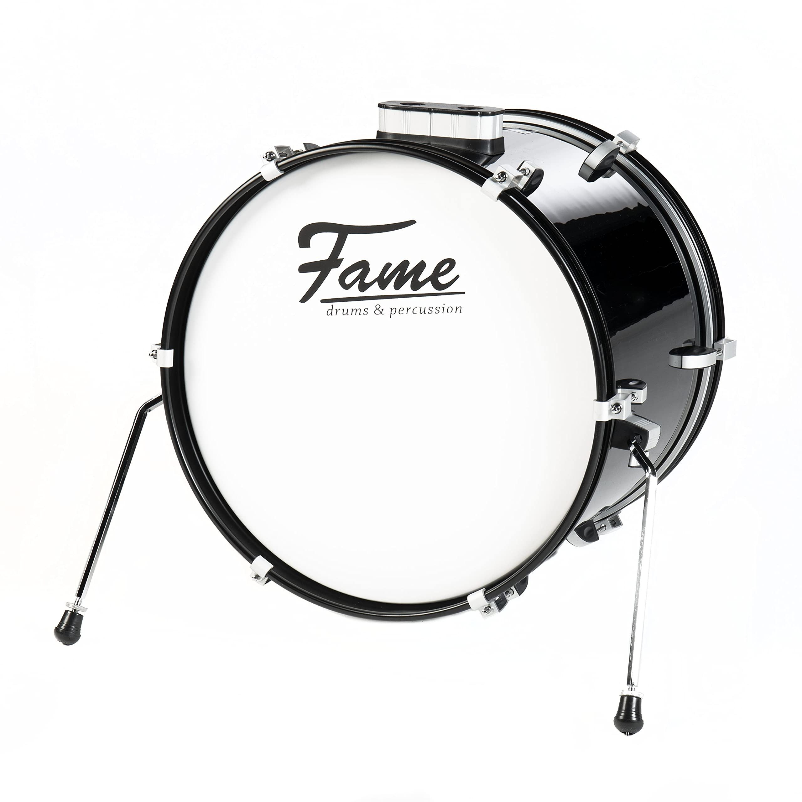 FAME Bass Drum,First Step Bass Drum 18"x14" Piano Black Mischholz Kessel Aluminium Hardware Vorgedämpftes Fell Robuster Stahlspannreifen Ideal für Schlagzeug Anfänger", Schlagzeuge, Bass Drums, First Step Bass Drum, Mischholz Kessel, Vorgedämpftes Fell