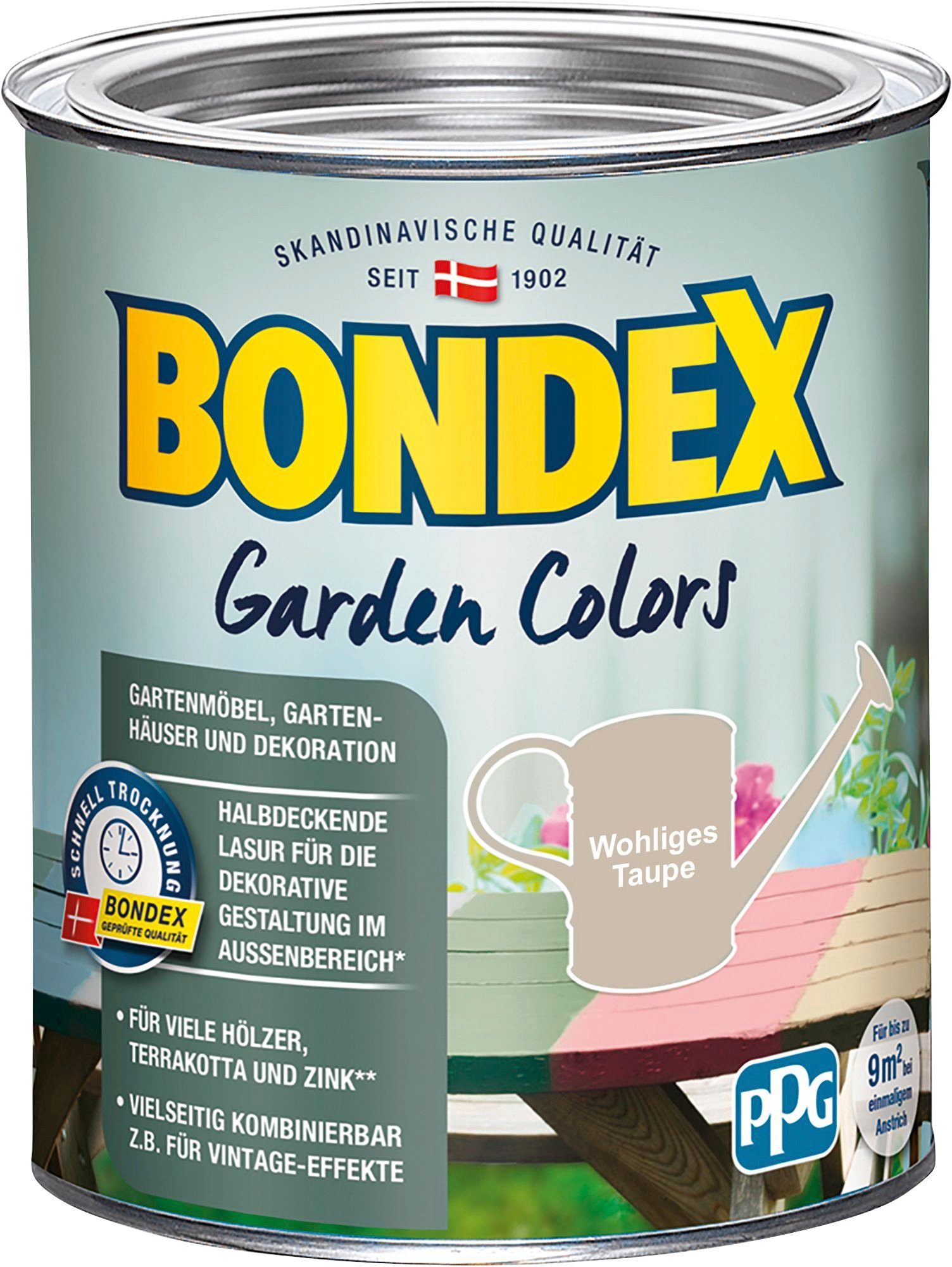 Bondex Wetterschutzfarbe GARDEN COLORS, Behagliches Grün, 0,75 Liter Inhalt Wohliges Taupe