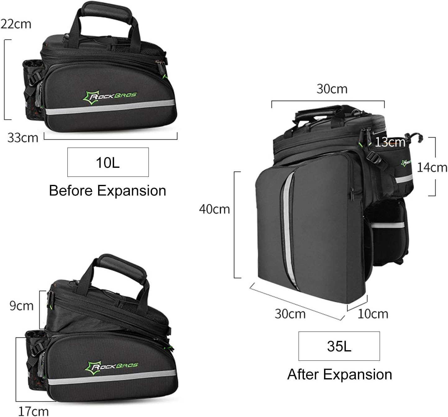 ROCKBROS Fahrradtasche Fahrrad Gepäckträgertasche, erweiterba, mit Trennwand, Reflektierender Streifen