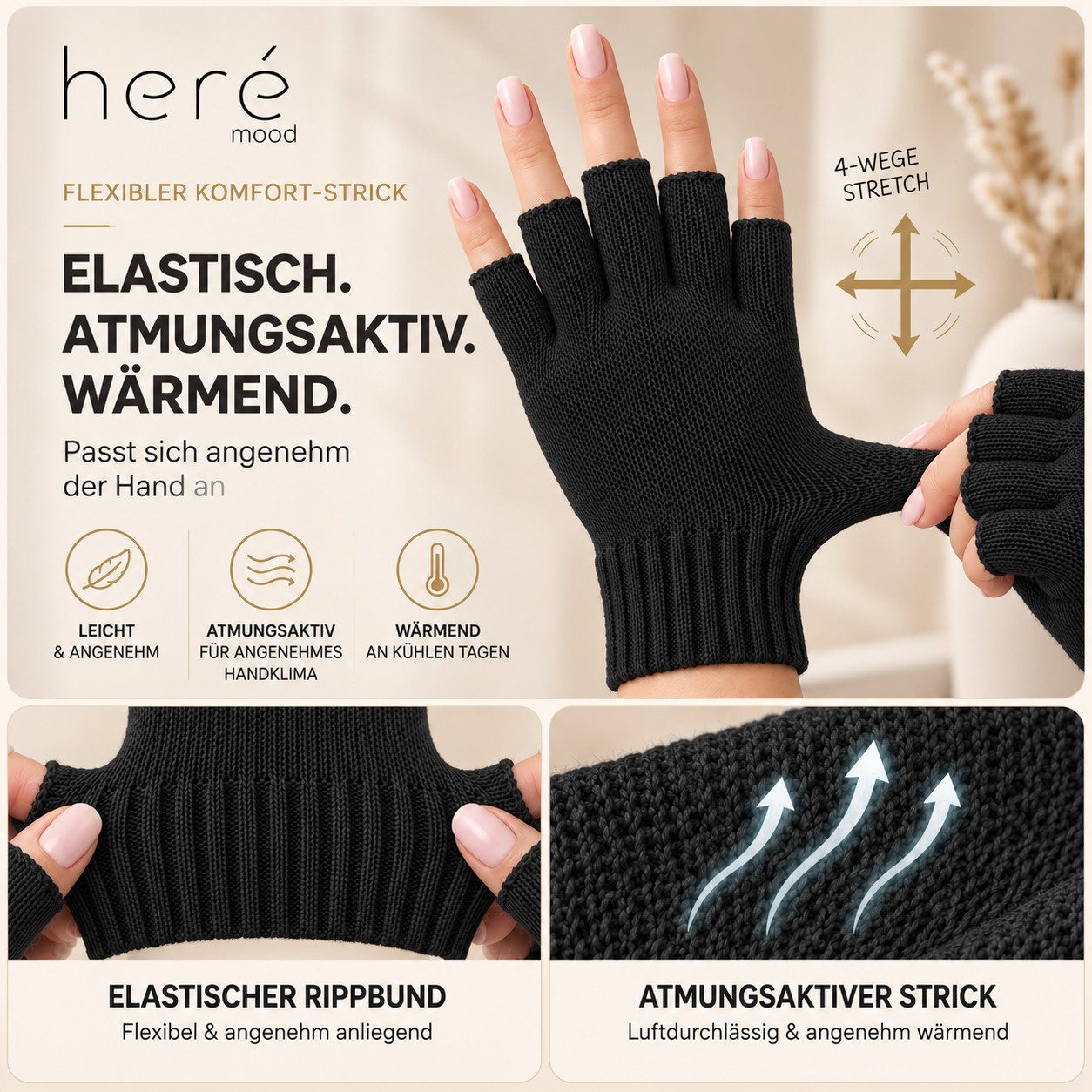 herémood Strickhandschuhe Fingerlose Handschuhe Winter für Damen Herren, Winterhandschuhe vollständig bedeckte Finger, Testsiegel SEHR GUT (Note 1,1) – Bild 4 von 5