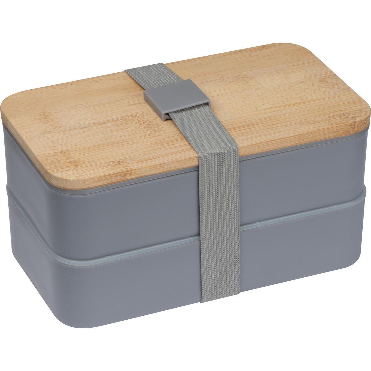 Macma Lunchbox Große Brotdose / Lunchbox / 2-stöckig / mit Besteck / Farbe: grau