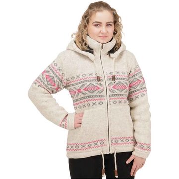 KUNST UND MAGIE Kapuzenstrickjacke Gefütterte Wolljacke Strickjacke Norweger Muster abnehmbarer Kapuze