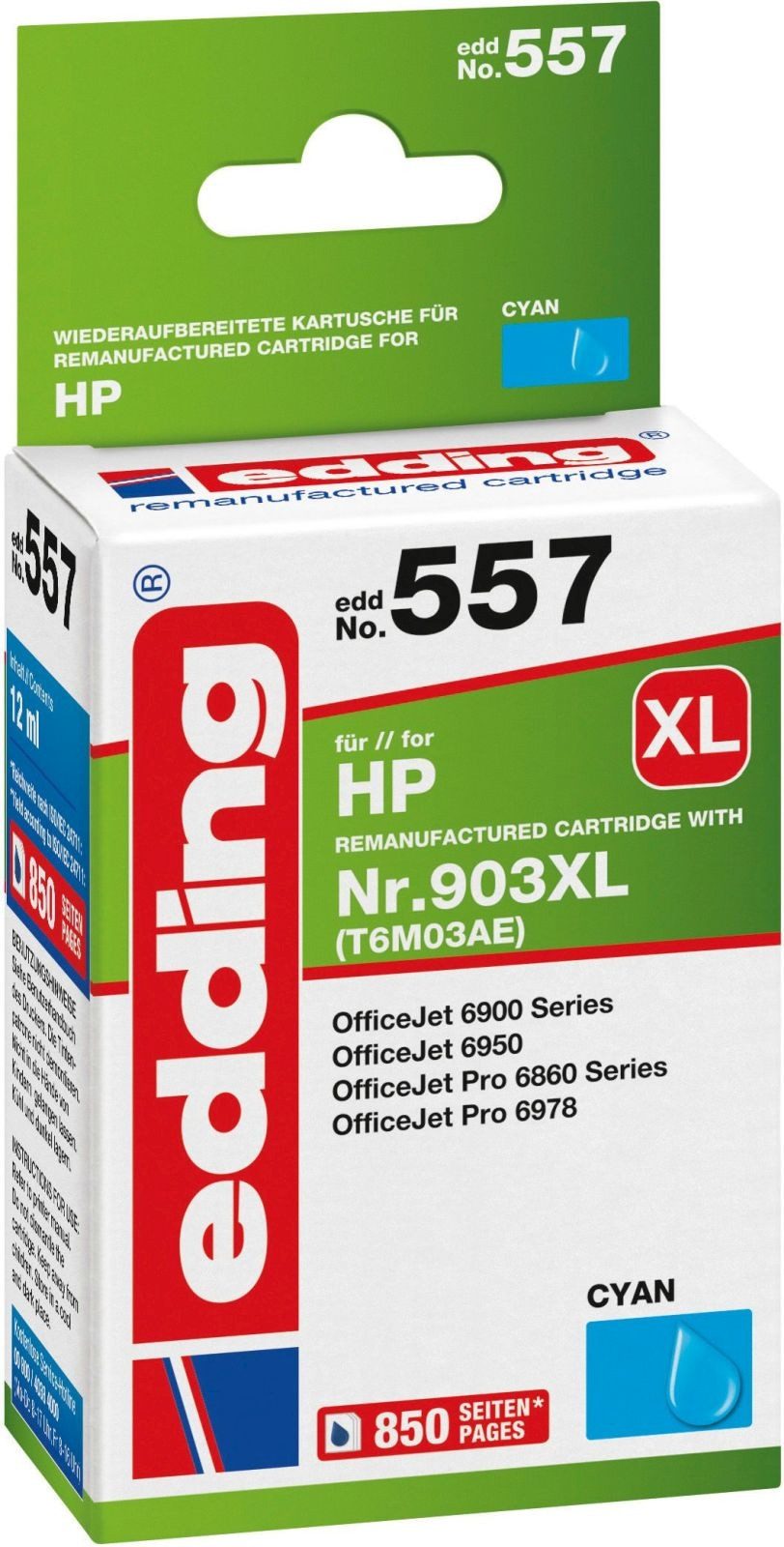 edding Druckerpatrone für HP No. 903XL (T6M03AE) cyan (12 Stück) Nachfülltinte (x)