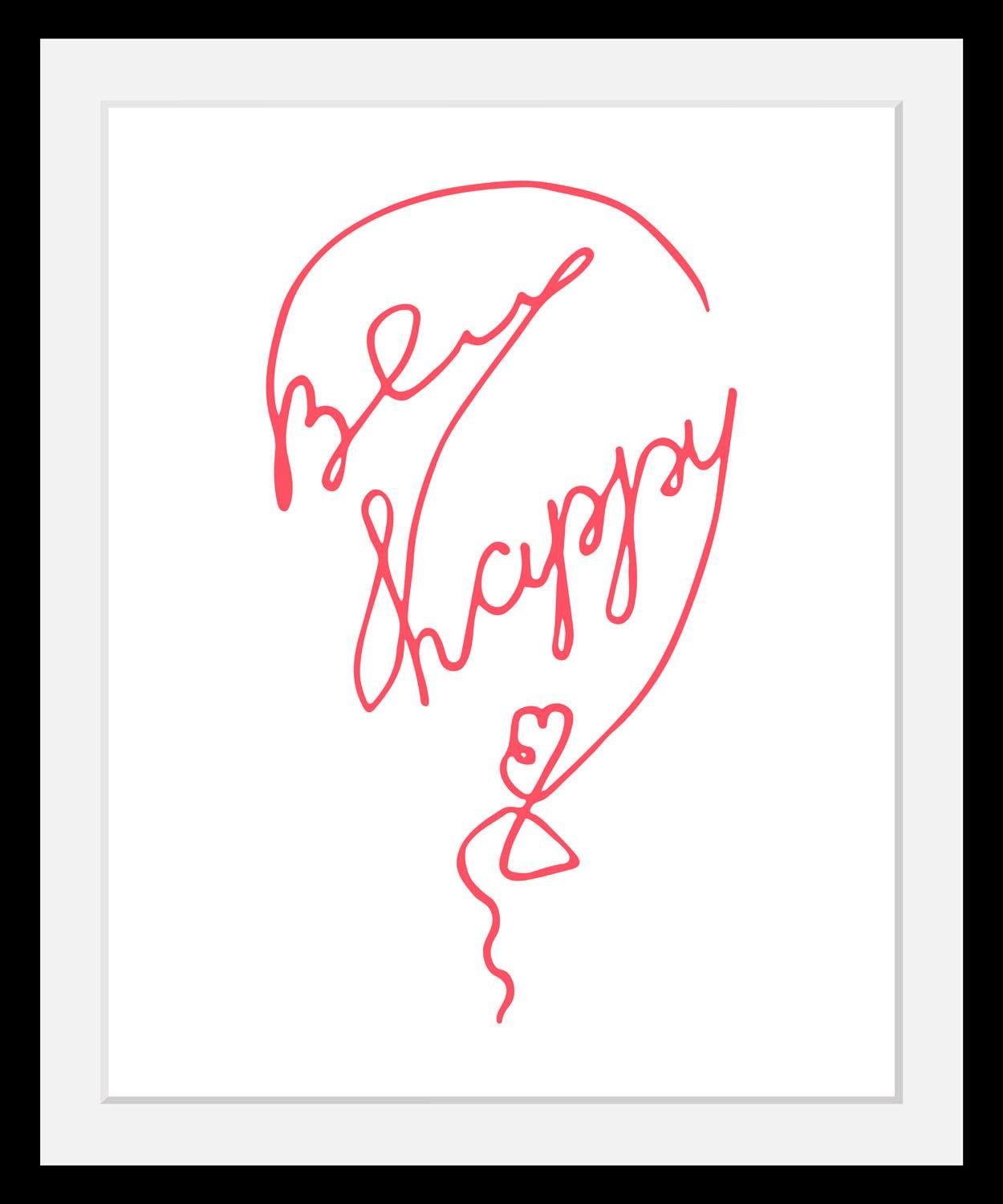 queence Bild Be Happy, Herz, Herzbilder, Motivationsbilder, Schriftzug, Schriftzüge, HD Premium Poster-Druck inkl. Holzrahmen