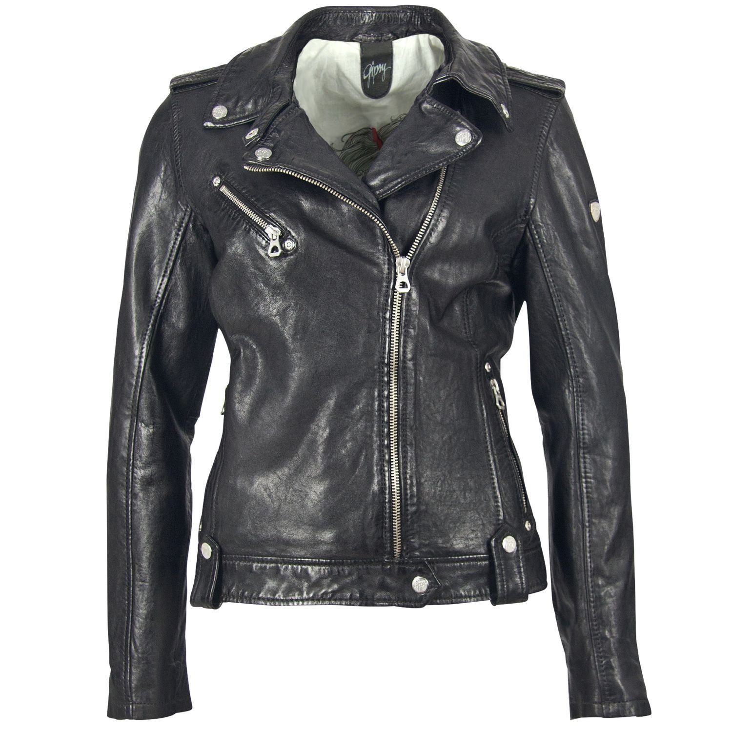 aus asymmetrischem black Lammnappa Famos Bikerjacke Lederjacke Zipper mit Leder Gipsy