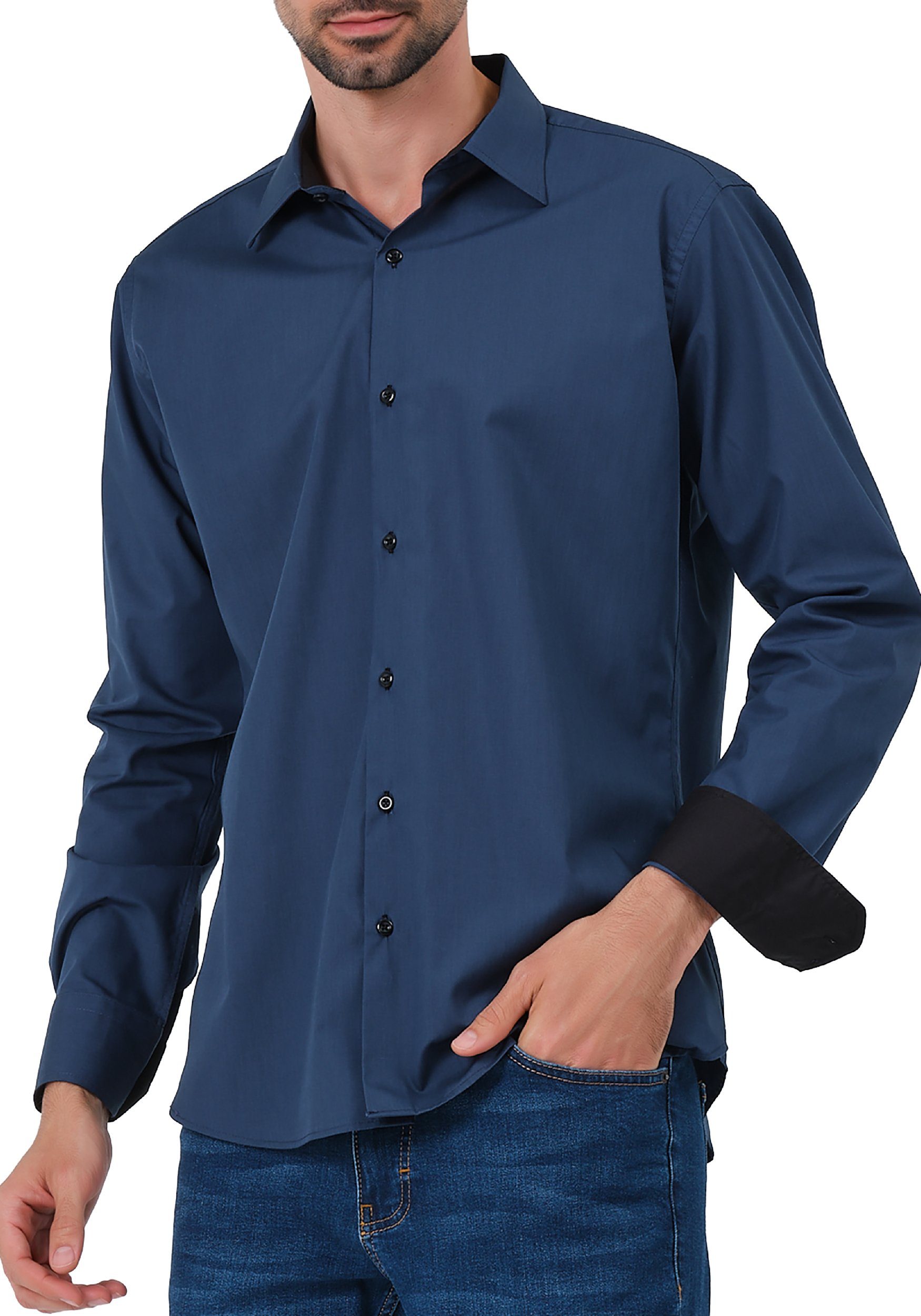 JEEL Langarmhemd Herren Hemd Langarm (1-tlg) Slim Fit – Bild 4 von 5