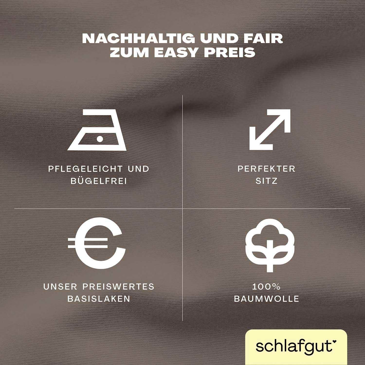 Schlafgut Spannbettlaken EASY JERSEY Bettlaken, 150 g/m², 100% Baumwolle, Spannbetttuch, Jersey, Gummizug: rundum, (1 Stück), Spannbettlaken bis 22 cm Höhe, bügelfrei, pflegeleicht, perfekter Sitz
