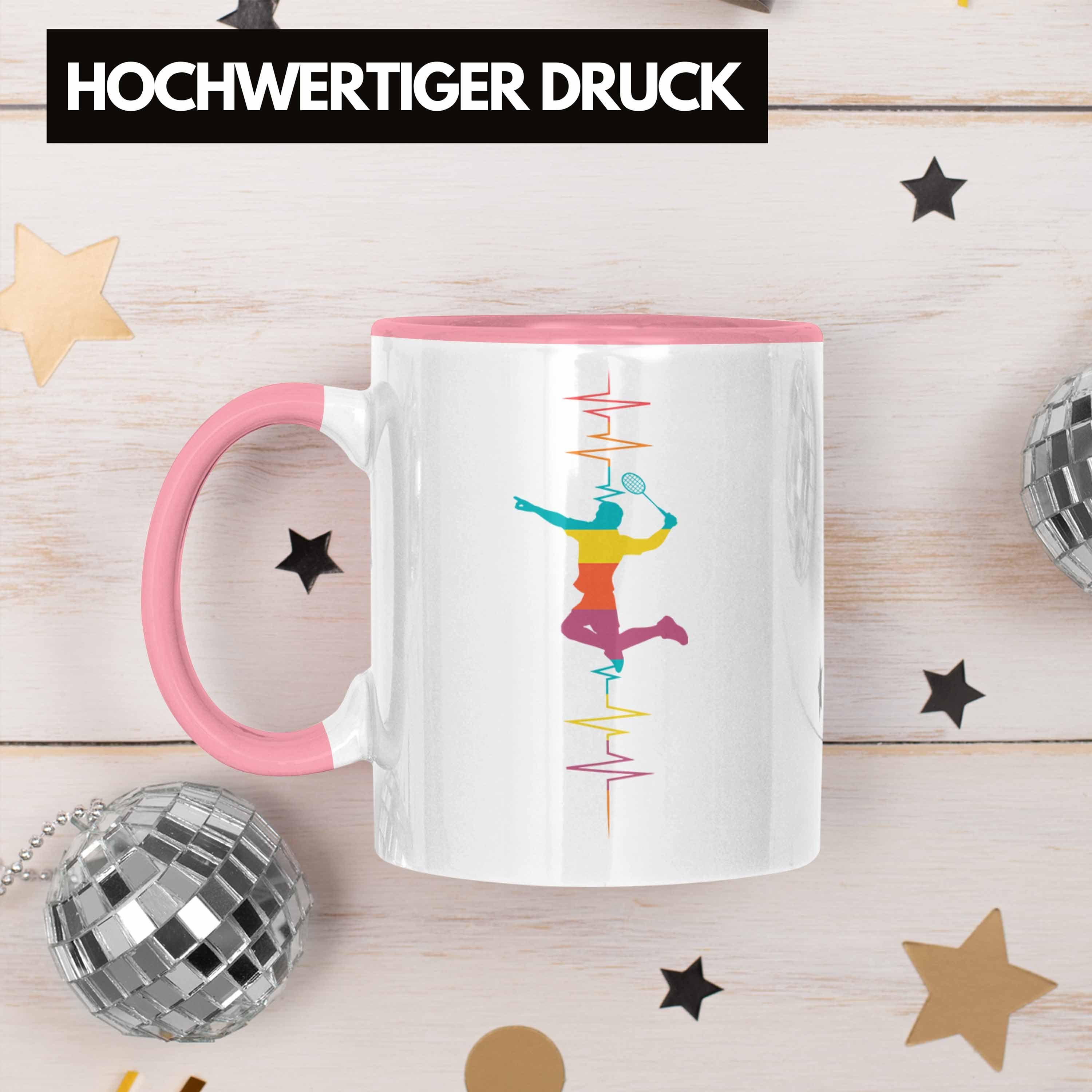 Trendation Tasse Lustige Handball-Tasse für Grafik Geschenk Herzschlag Rosa Handballspieler