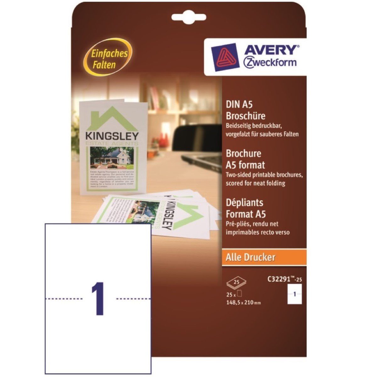 Avery Zweckform Notizblock 25x Karten Broschüre A5 Weiß Druck-Papier, Werbe- Flyer Blätter Expose für alle A4 Drucker