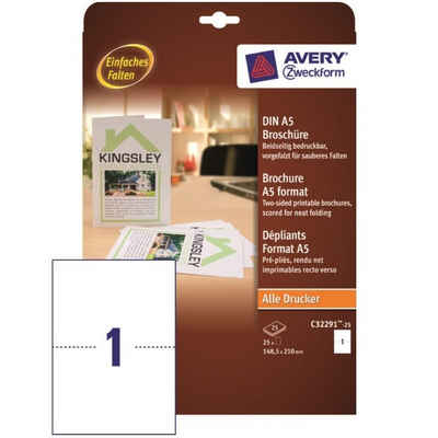 Avery Zweckform Notizblock 25x Karten Broschüre A5 Weiß Druck-Papier, Werbe-Flyer Blätter Expose für alle A4 Drucker
