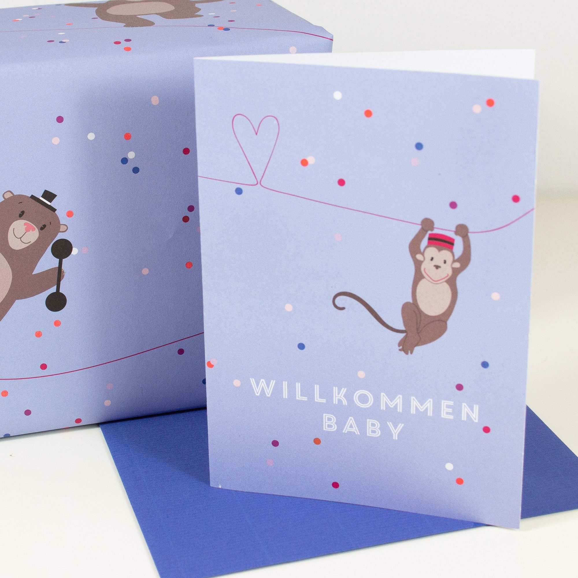 Bow & Hummingbird Grußkarte Grußkarte Willkommen Baby (Affe), 100% Recyclingpapier