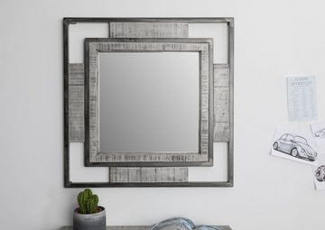 Massivmoebel24 Spiegel HEAVY INDUSTRY (Schicker Spiegel im Loft Stil, grau lackiert 92x4x92 Mango montiert)