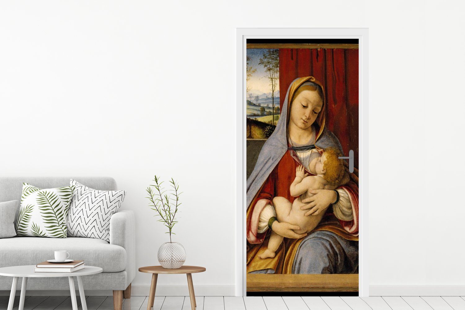 Leonardo Vinci, bedruckt, Türtapete Matt, Türaufkleber, St), 75x205 Fototapete Tür, Madonna Kind cm da MuchoWow - (1 für mit