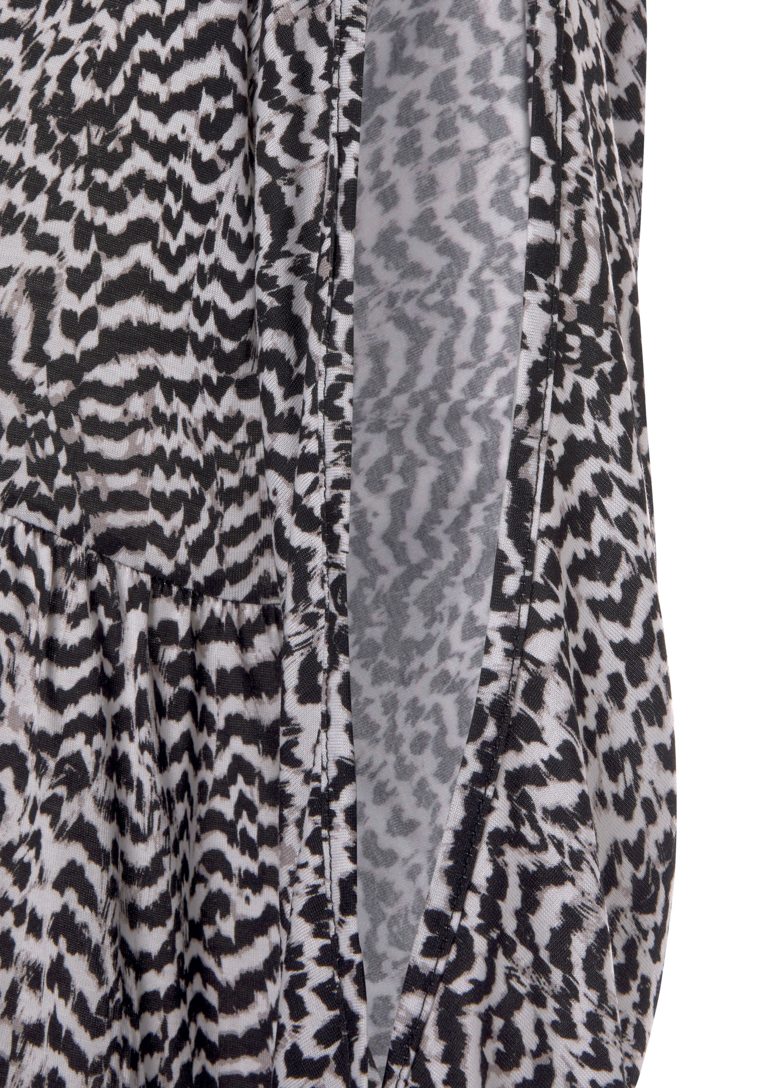 Vivance Jerseykleid mit Animalprint, V-Ausschnitt, 3/4-Ärmel mit Schlitzen Luftiges Beachkleid, locker geschnittenes Sommerkleid, Strandkleid