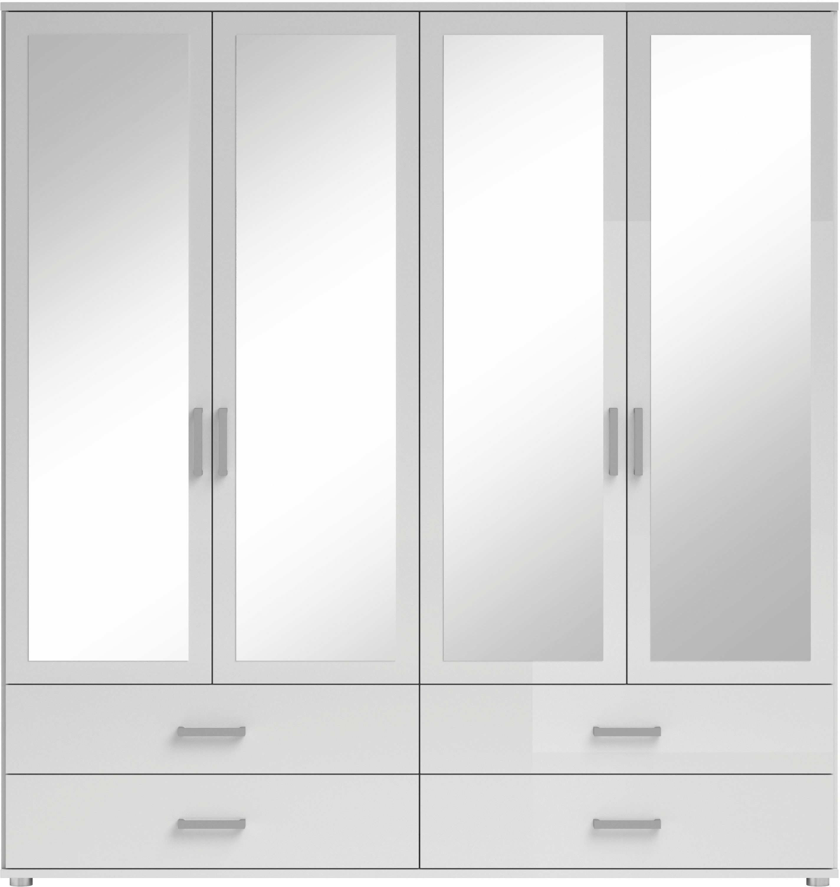 Schlafkontor Drehtürenschrank Ivar Kleiderschrank mit Spiegel inklusive 2 Spiegeltüren und 4 farblich abgesetzten Schubkästen