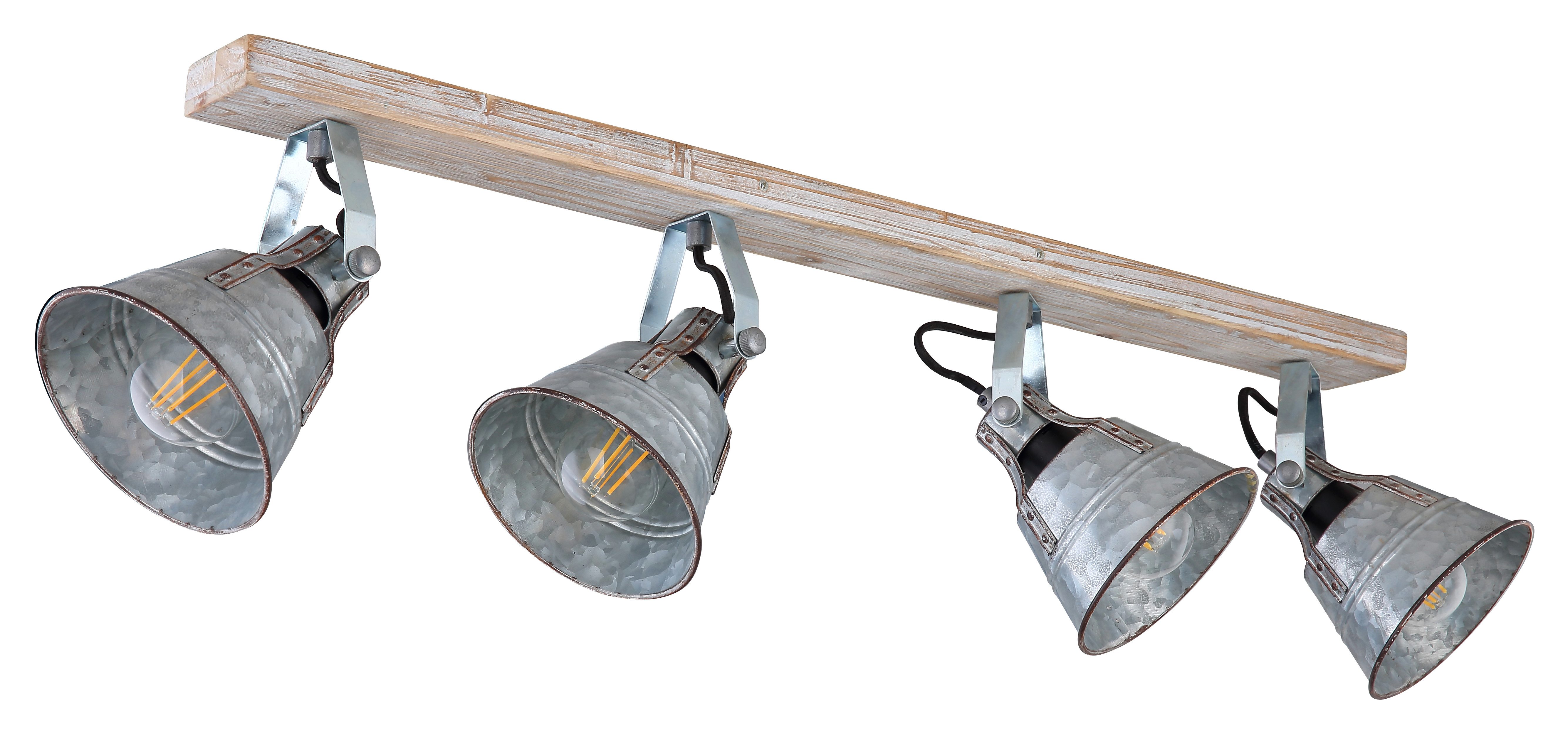 GLOBO LIGHTING Deckenspot GÜNTHER I, Leuchtmittel wechselbar, Holz-weiß Strahler mit Metall, zinkfarbener Schirm, E27 4x60W