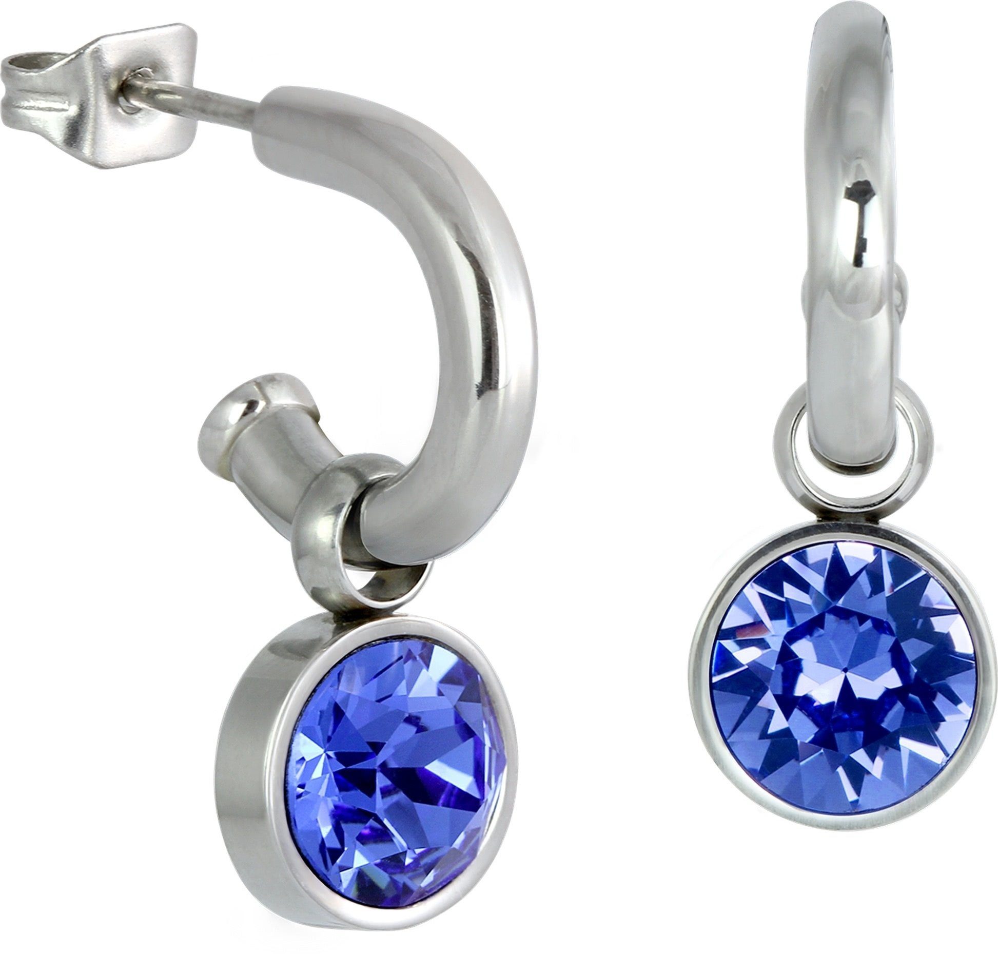 Amello Paar Creolen Amello Ohrringe Edelstahl Creolen blau (Creolen), Damen Creolen aus Edelstahl (Stainless Steel), silberfarben, blau