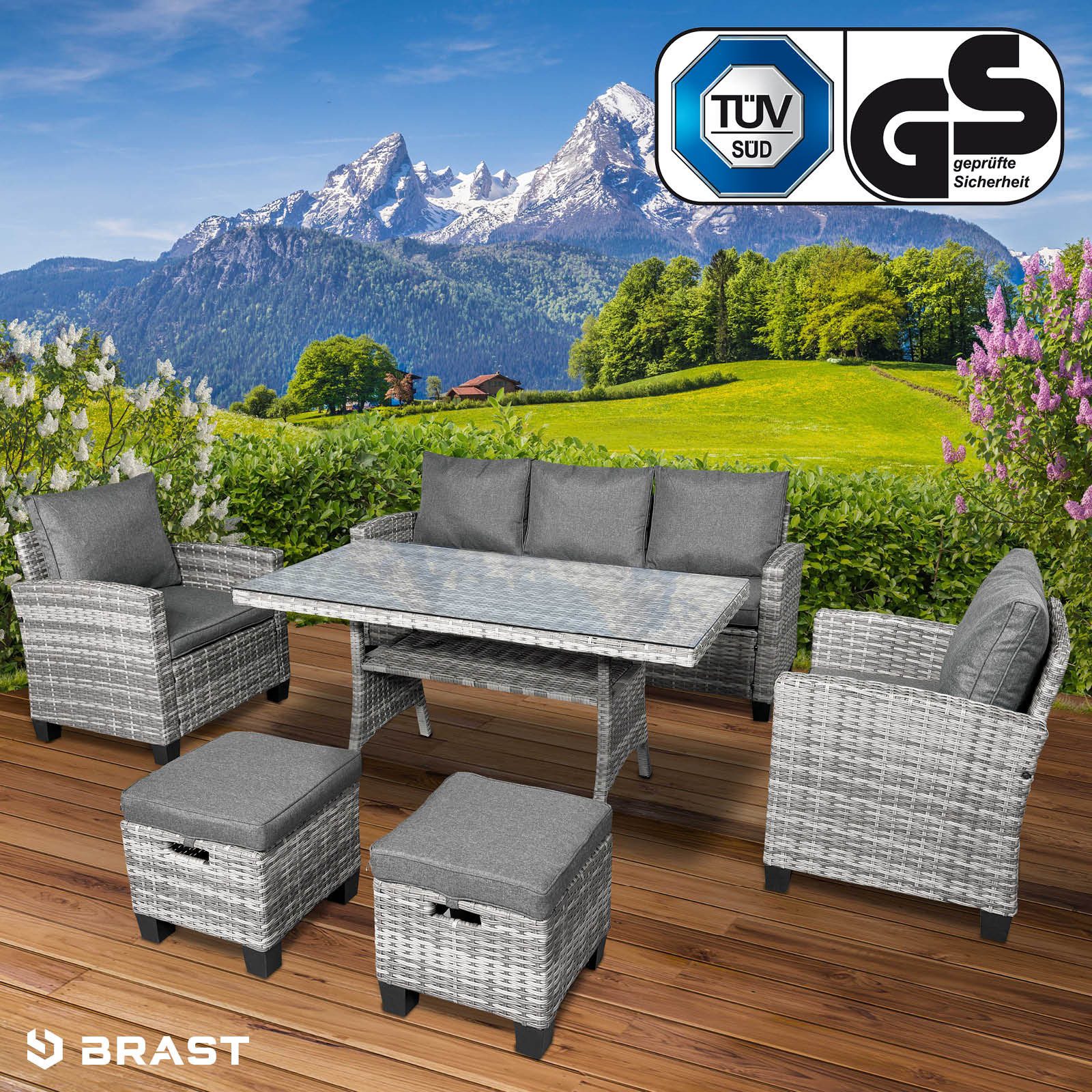 BRAST Gartenlounge-Set Delight, bis zu 7 Personen, viele Farben, inkl. extra Dicke Kissen, TÜV geprüft,Outdoor Loungemöbel Sitzgruppe