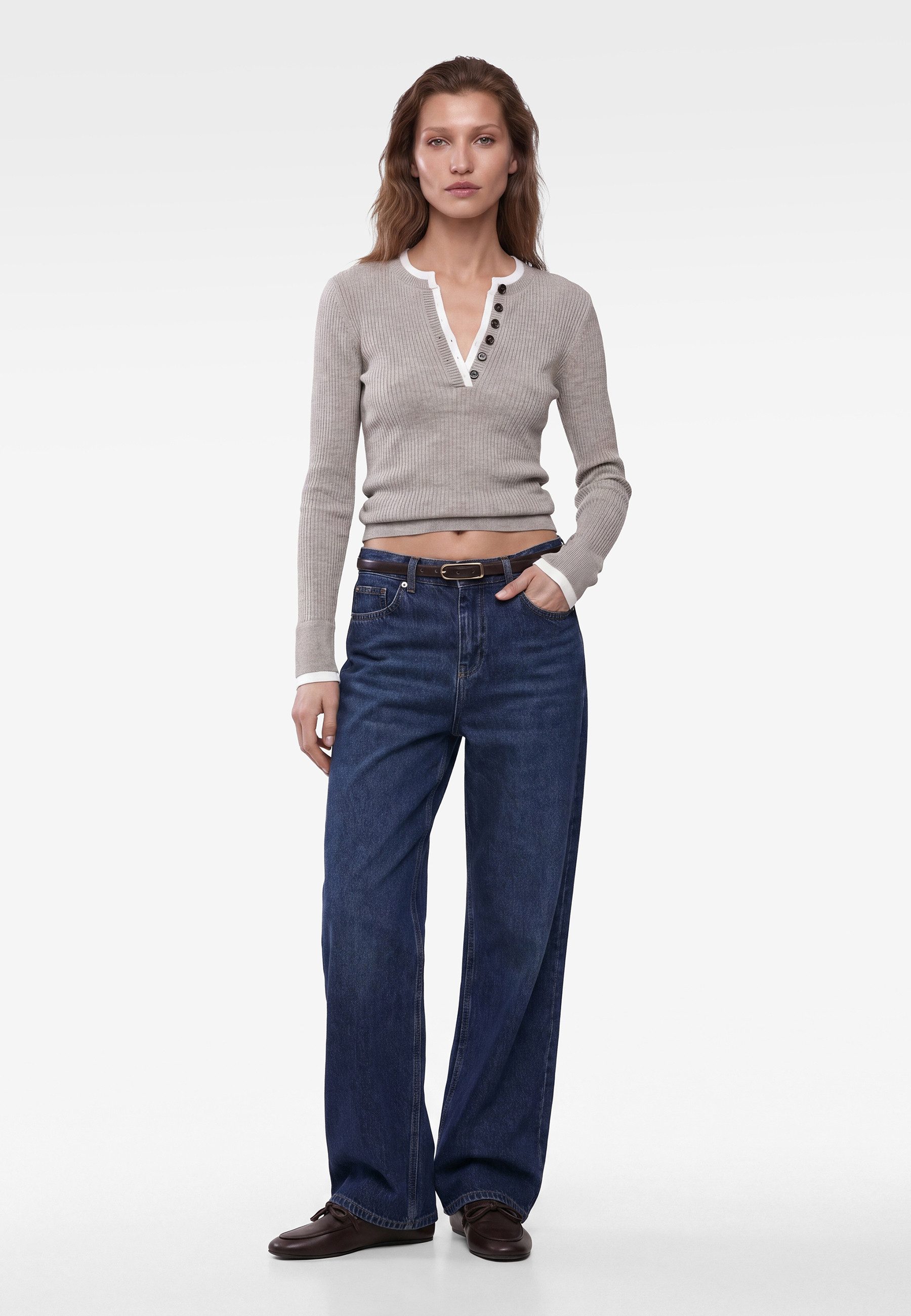 Koton Strickpullover Koton Viskose Henley Pullover Knopfleiste