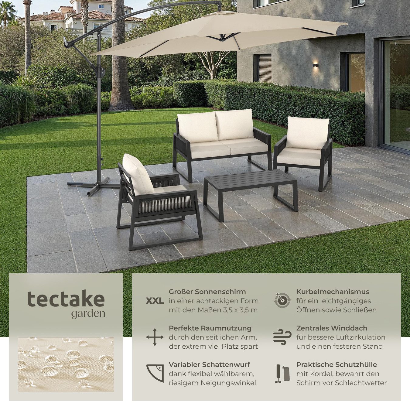 tectake Ampelschirm Sonnenschirm, Komplettset für Terrasse günstig online kaufen