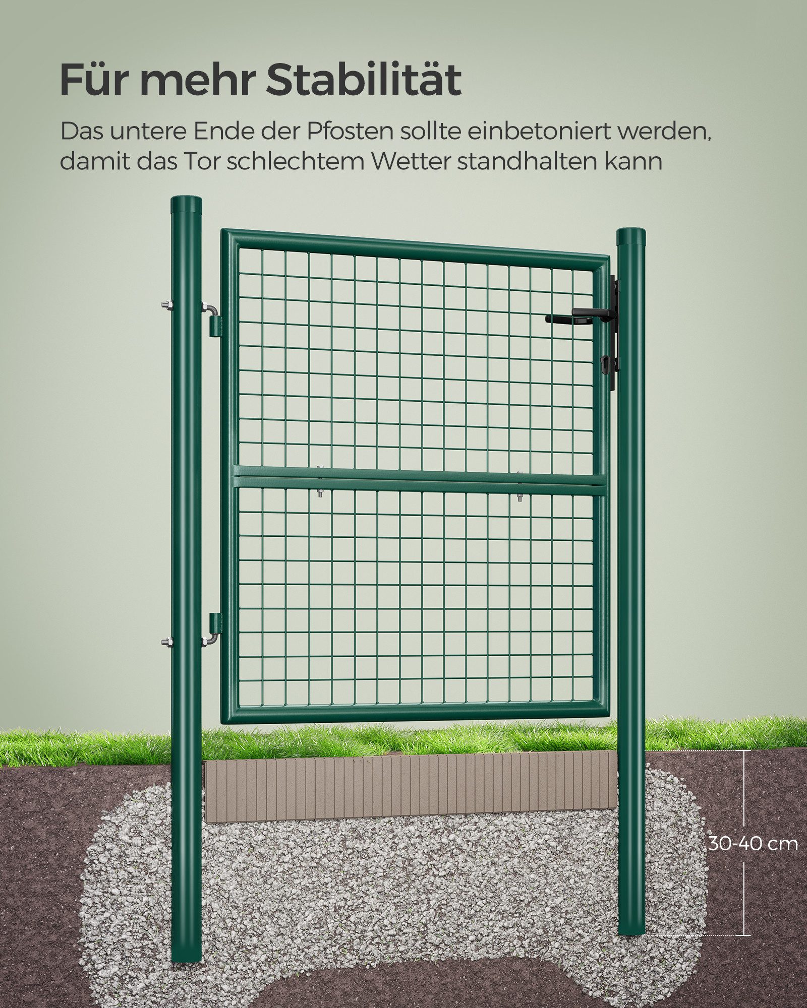 SONGMICS Gartentor Gartentür, Gartentür, verzinkter Stahl, abschließbar, 106 x 100/125/150 cm