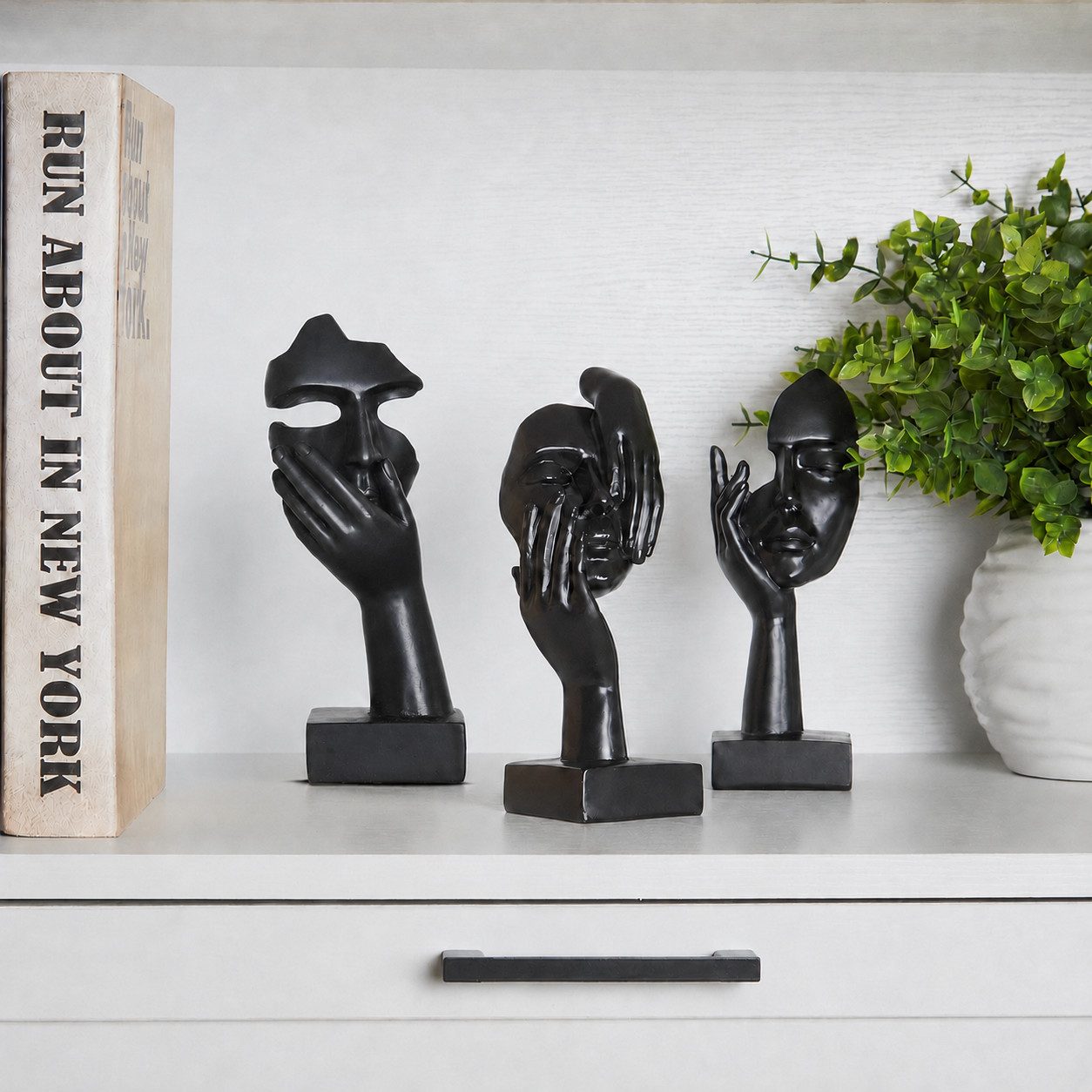 SURFOU Dekofigur Skulptur Statue Schwarze Heimdekoration Frau Gesicht Dekofigur, Set, 3 St., Kreative Frauen Gesicht Statue, für Wohnzimmer, Büro