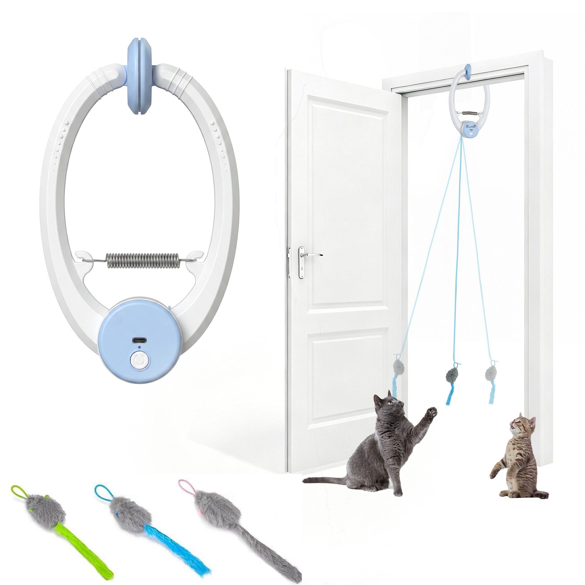 marmortrend Sehnsucht nach Einzigartigkeit Tier-Intelligenzspielzeug Katzenspielzeug USB-Aufladbare Türhängende Hüpfende Maus für Katzen, Automatisches Katzenspielzeug 24,1 x 13,8 x 6,6 cm Weiß Automatisches Katzenspielzeug