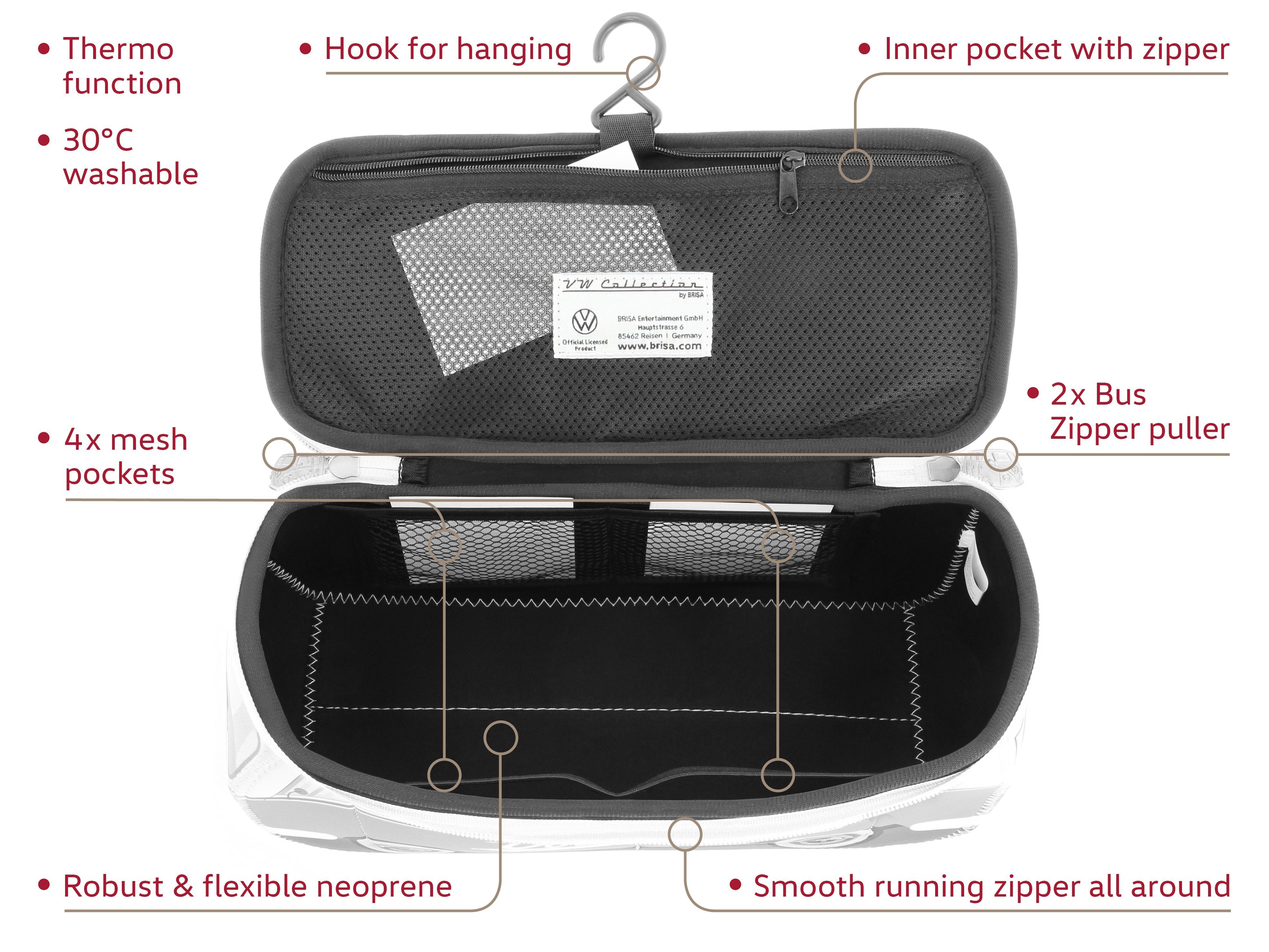 VW Collection by BRISA Kulturbeutel Volkswagen Neopren Schminktasche, Reisebeutel, Kosmetiktasche im Krankenwagen Design