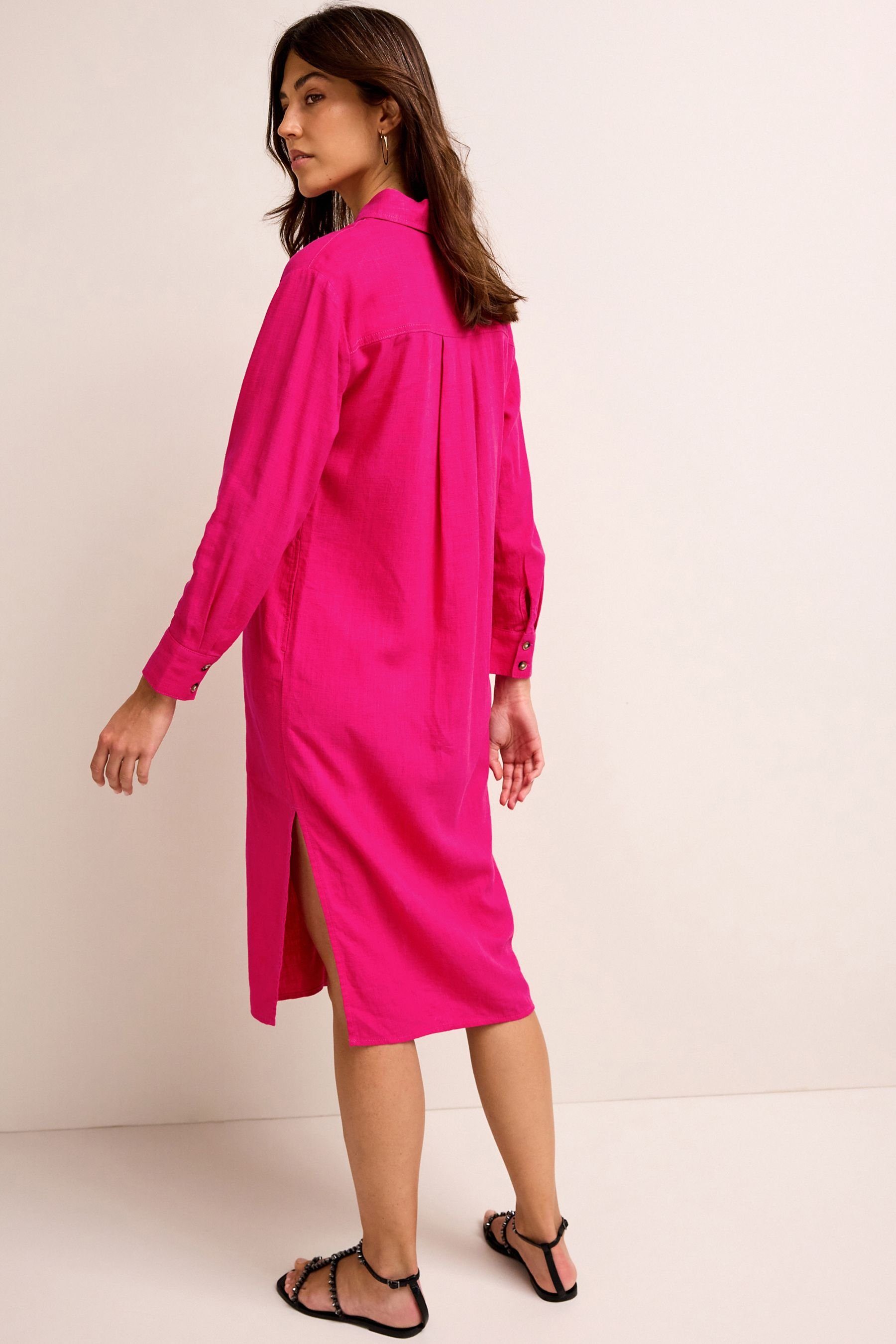 aus Blusenkleid Leinenmix Hemdkleid (1-tlg) Pink Bright Oversized Next