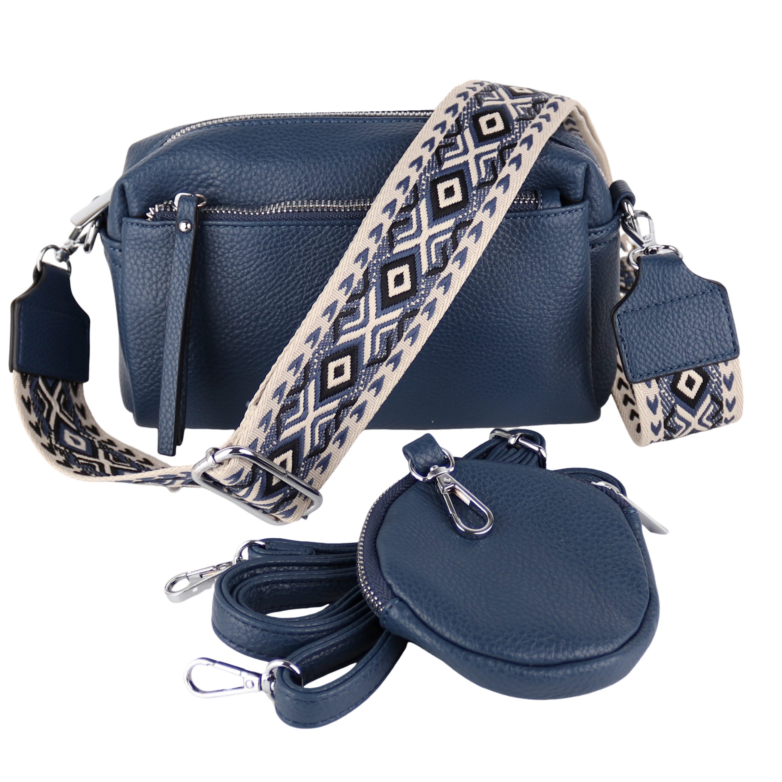 MIRROSI Umhängetasche Damen, Veganleder Crossbody Tasche Bag, Schultertasche (inkl. 1 Münzbeutel und 2 Wechselgurte, 19x14x8cm (BXHXT), gemusterten & verstellbaren Schulterriemen