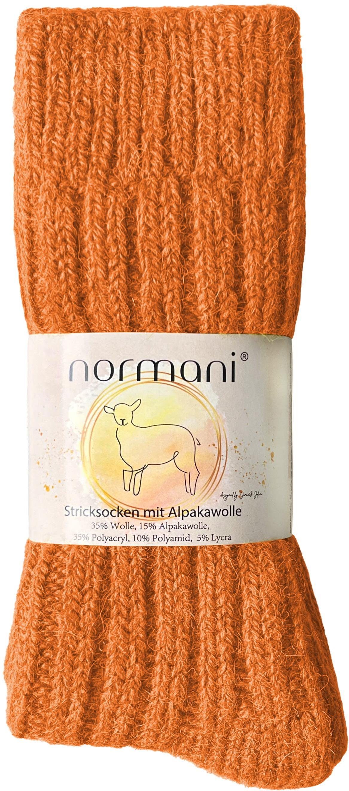 mit hohem Thermosocken WollSocken Orange Paar Qualitätssocken Schafwolle aus hochwertige (2 Wollanteil Alpaka- 2 normani Paar) und