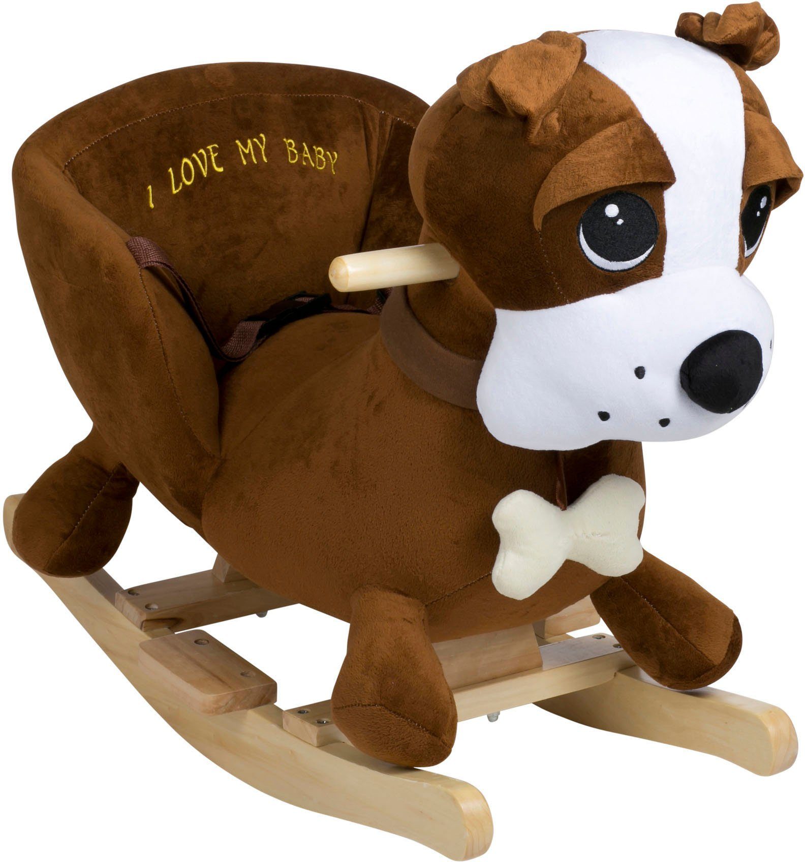 BabyGo Schaukeltier Rocker Hund, mit Kufen und Griffen aus Birkenholz