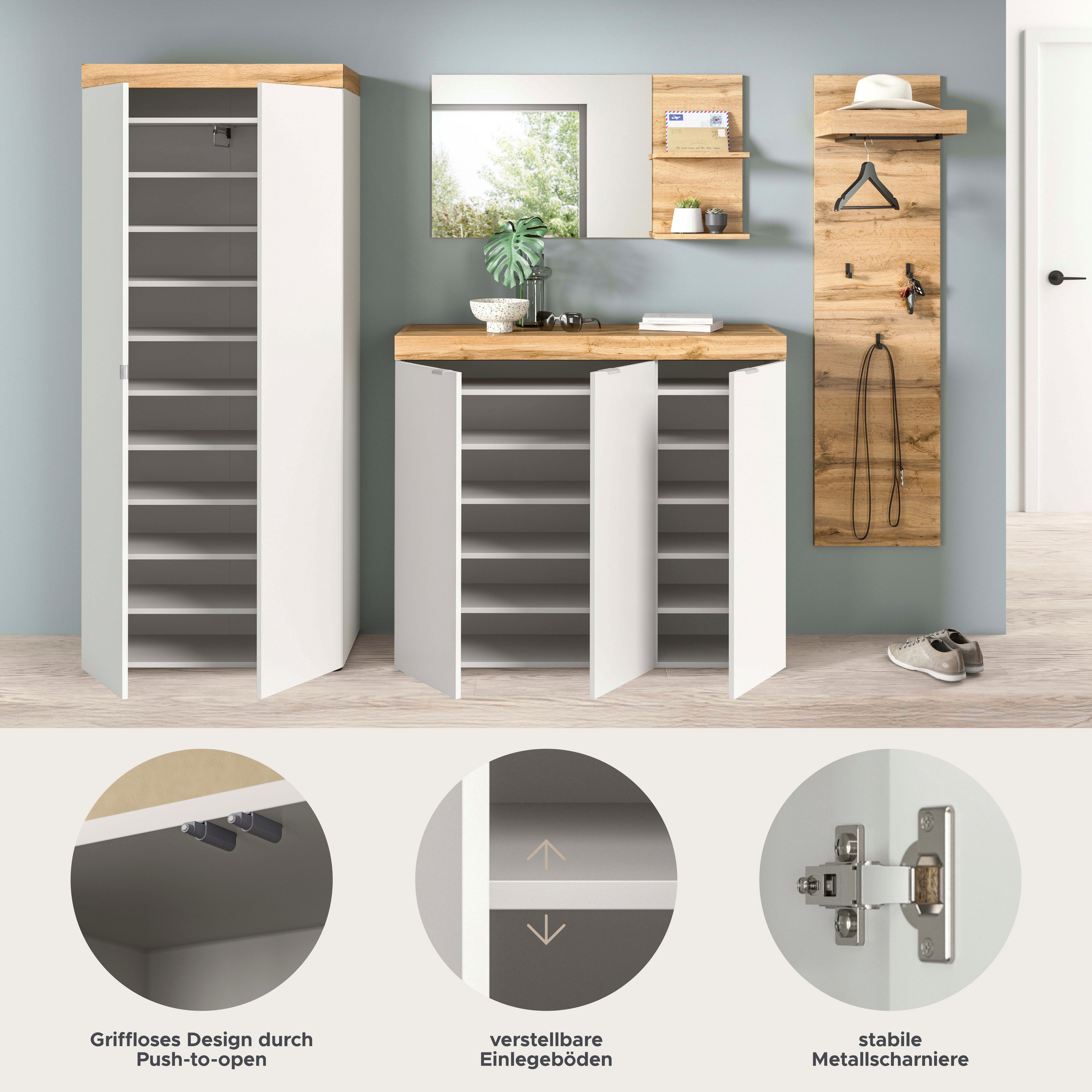 OTTO home Garderoben-Set MAMBO II, 4-teilig, TOPSELLER!, hängend oder stehend montierbar, (4-St., bestehend aus: Schuhschrank, Schuhkommode, Spiegel & Paneel),  – Bild 5 von 5