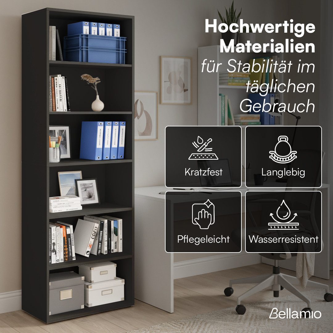 Bellamio Regal Apol Bücherregal 176 cm hoch, mit offenen Fächern & Schubladen, Standregal, Holzregal mit 6 höhenverstellbaren Fächern, 176 cm hoch – Bild 4 von 5