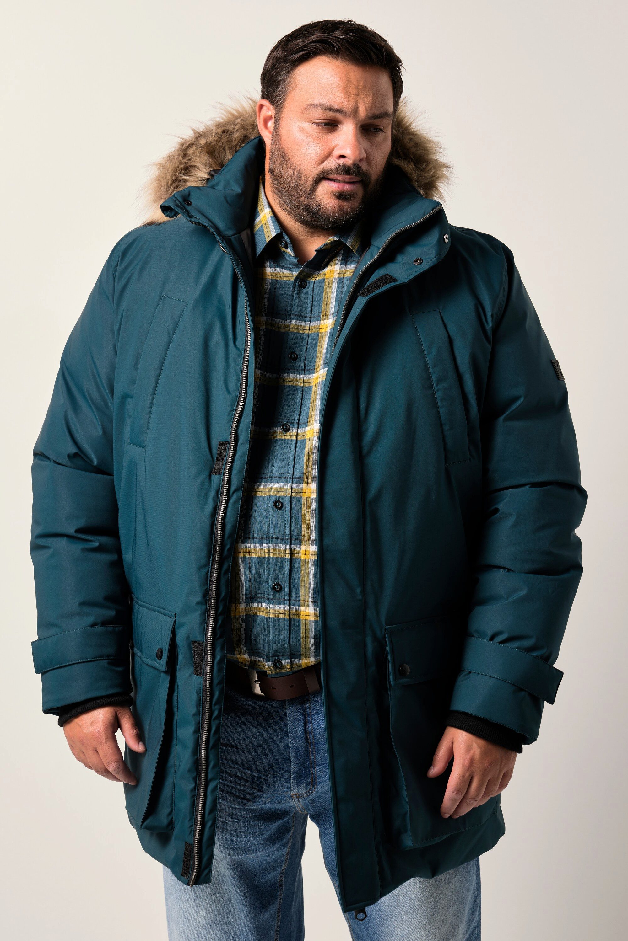 Men Plus Parka Funktions-Parka Kapuze mit Kunstfellbesatz günstig online kaufen