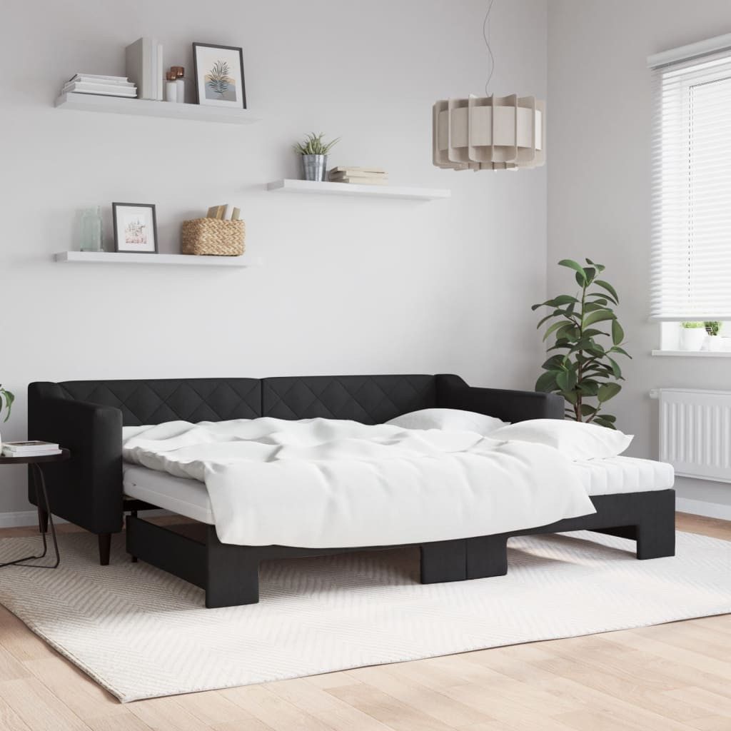 vidaXL Gästebett 90 x 200 cm Gästebett Tagesbett Ausziehbar mit Matratzen Schwarz 90x20